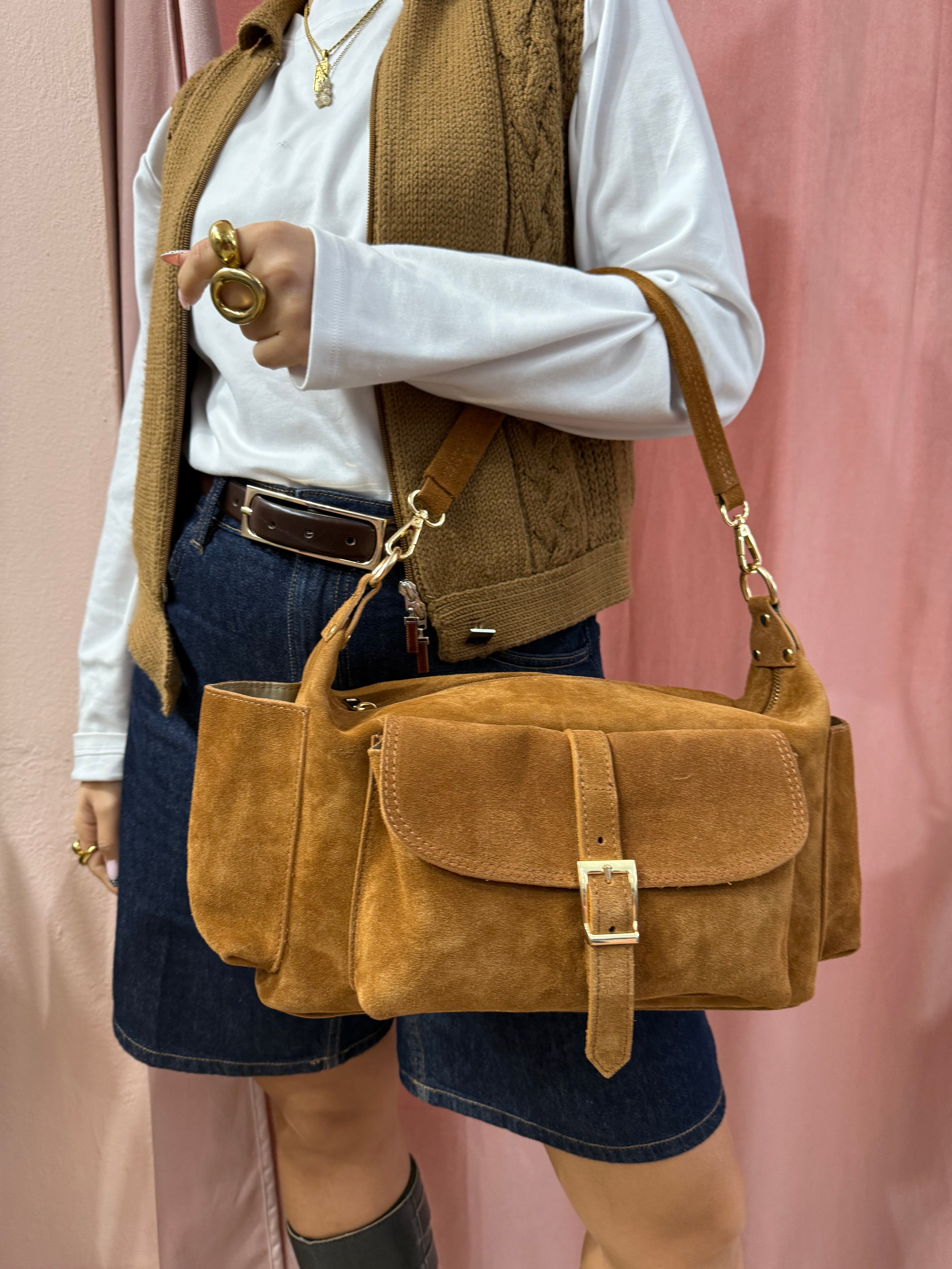 Borsa in vera pelle scamosciata