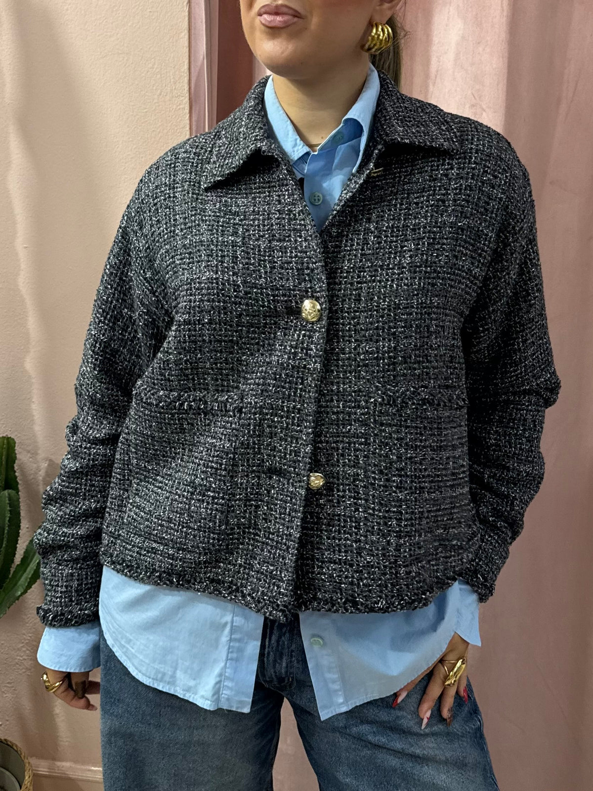 Giacca Emme Marella effetto tweed cotone e lana