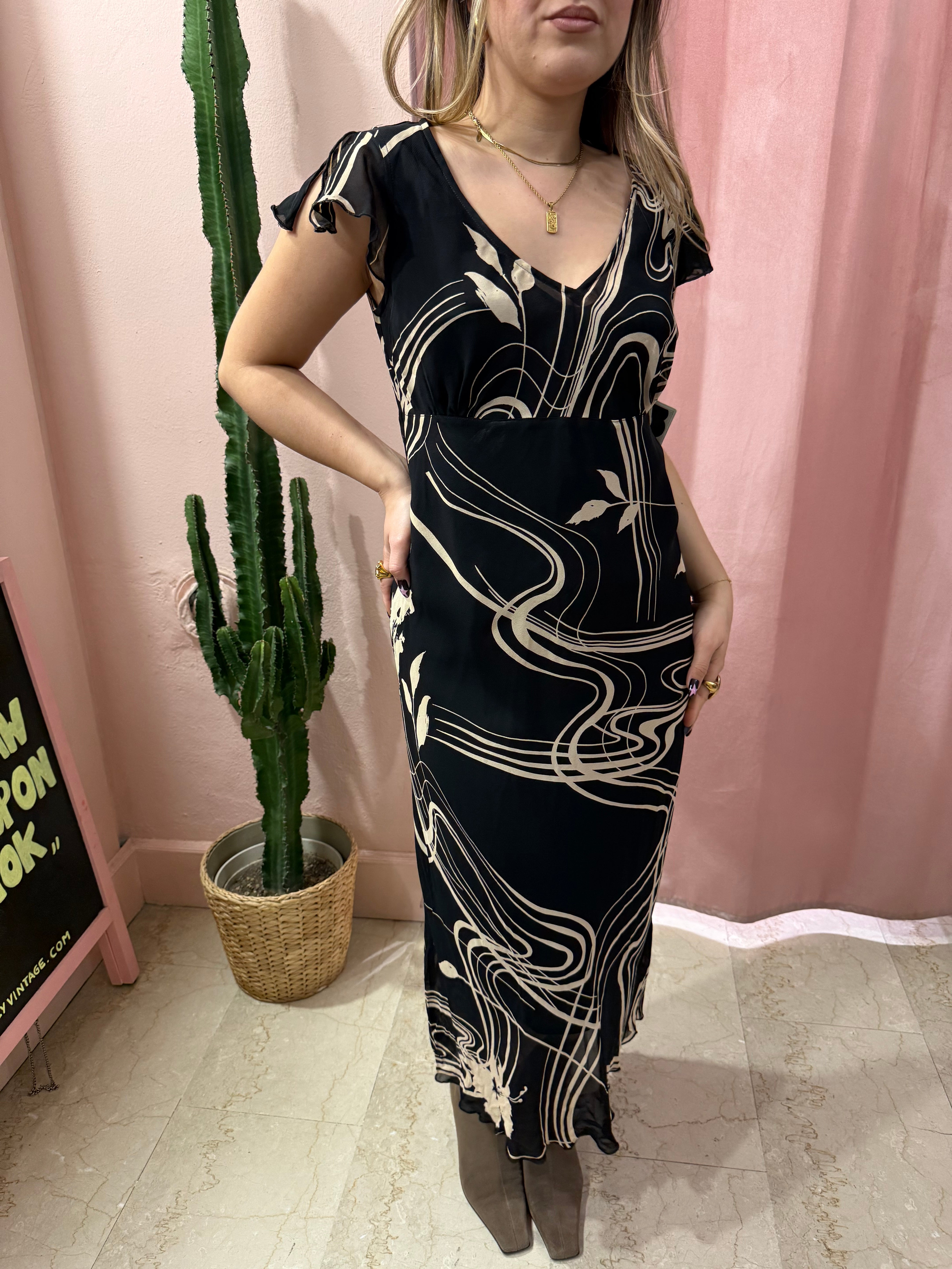 Vestito fluido nero e beige