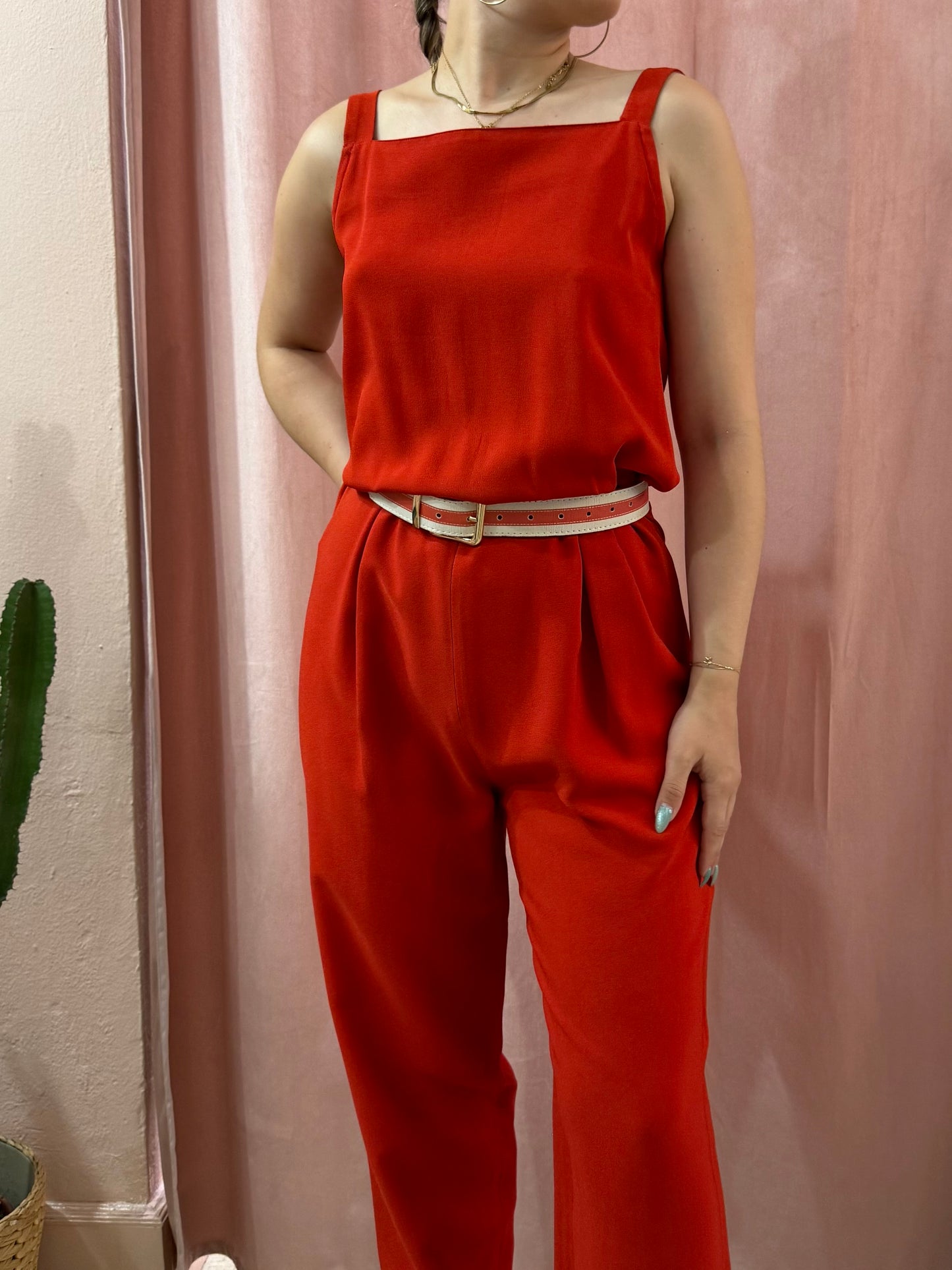 Maxi tuta rossa vintage con cinturino