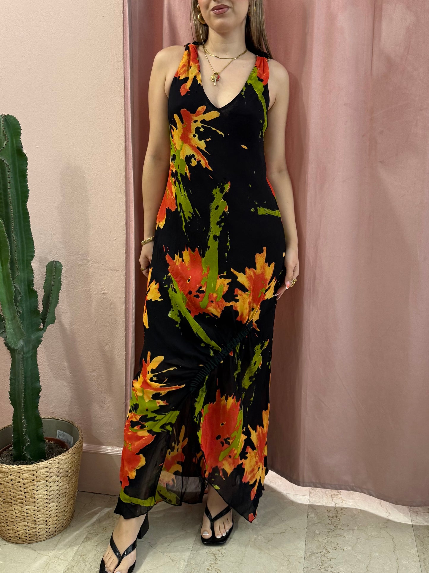 Vestito lungo fantasia fiori astratti