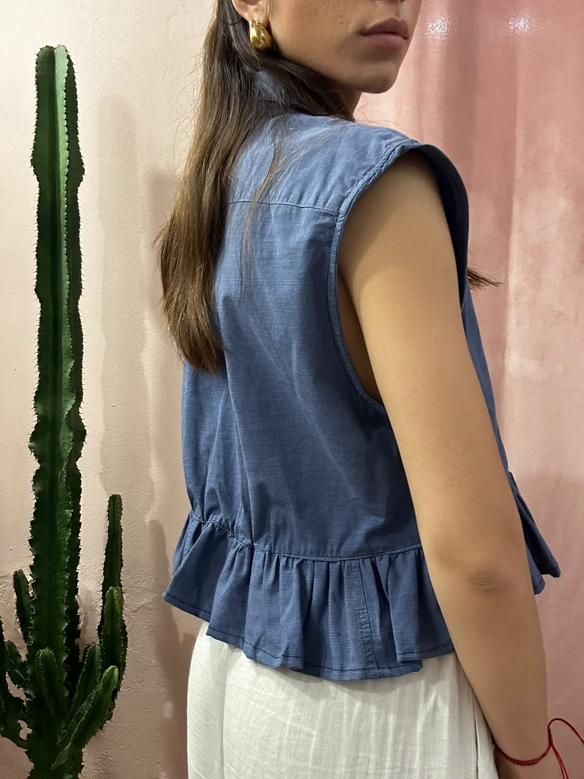 Camicia Lacoste upcycling volant blu navy