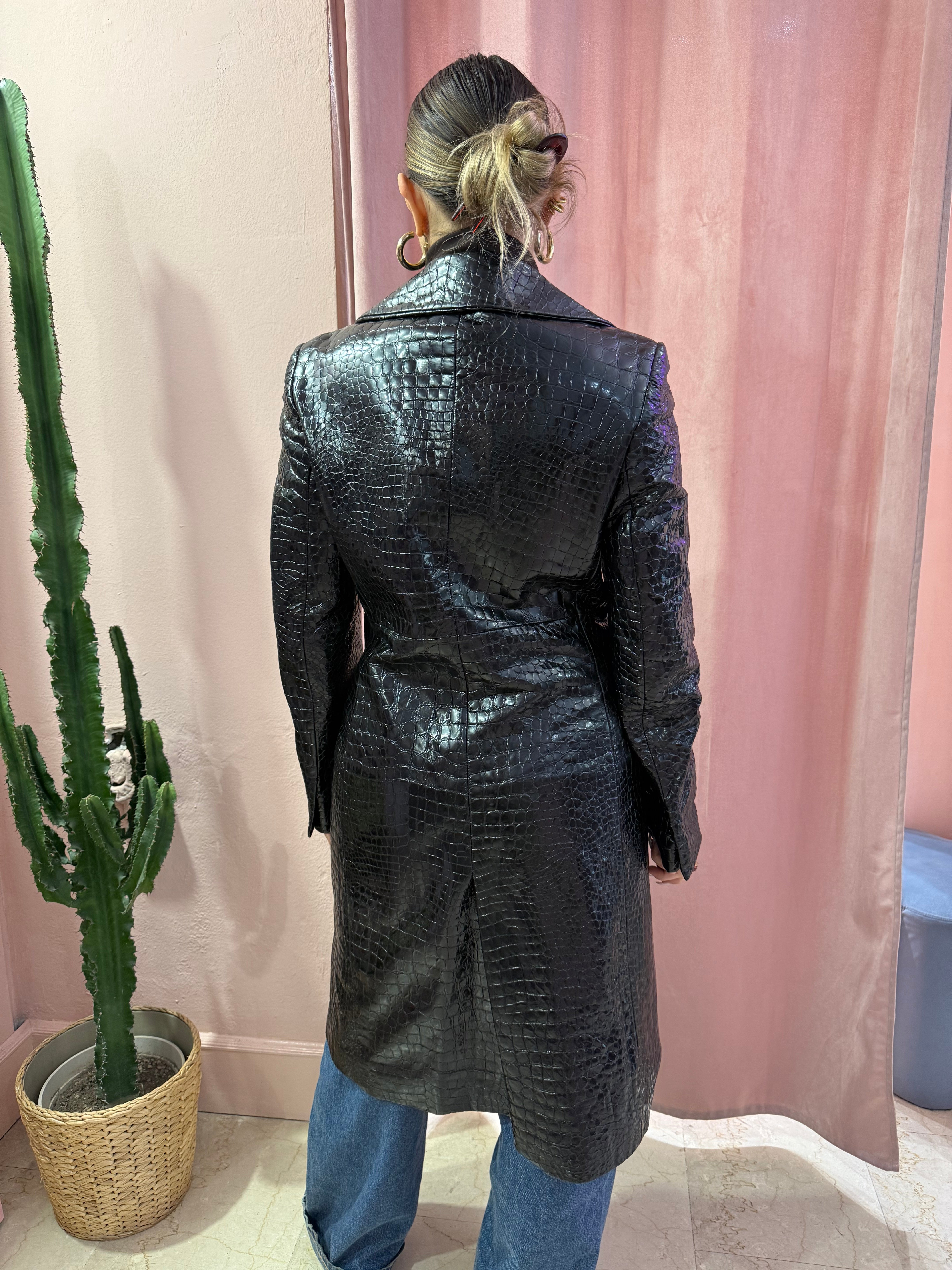 Trench in pelle nero stampa cocco