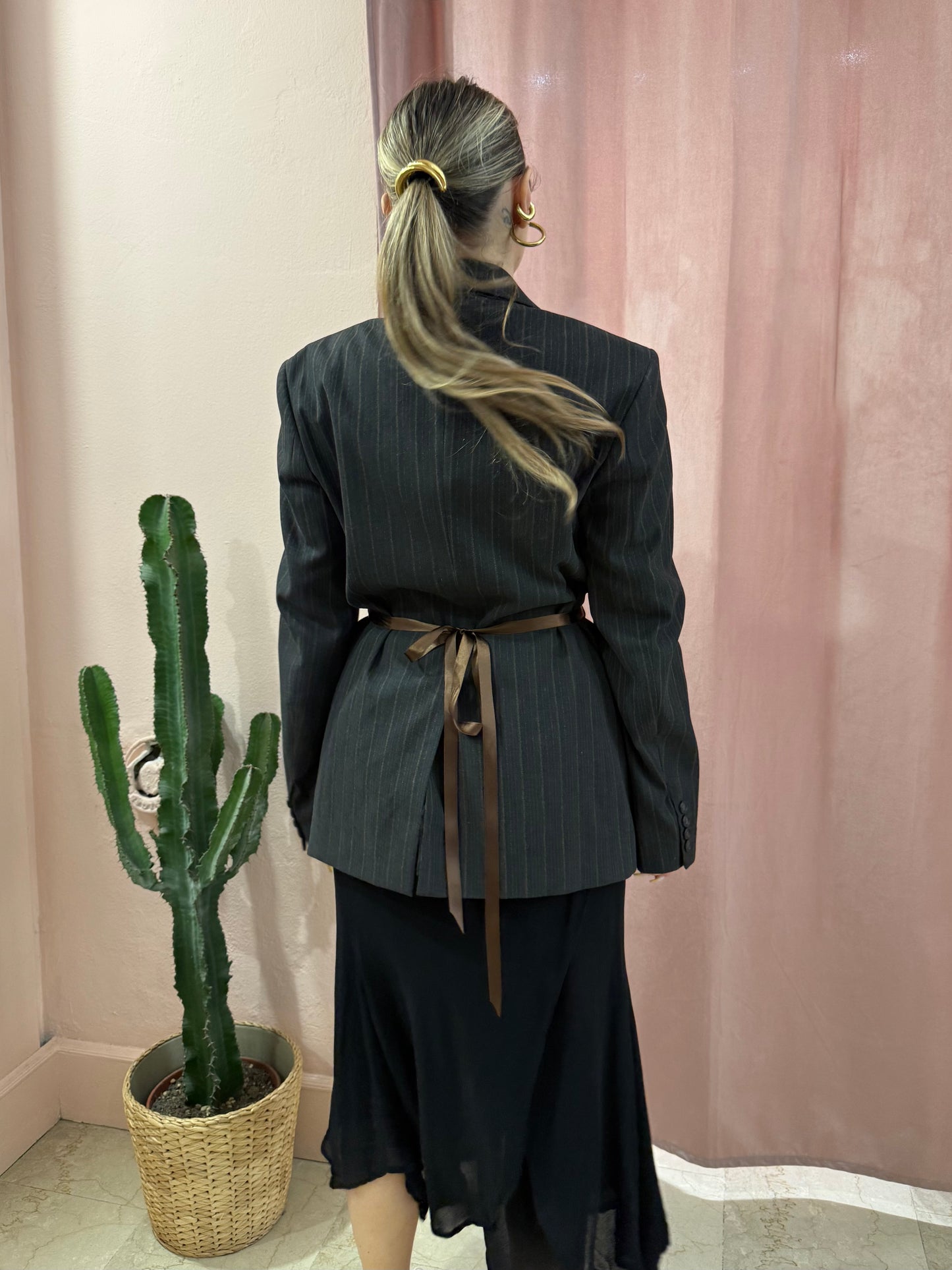 Blazer upcycling fiocco laterale e rosa