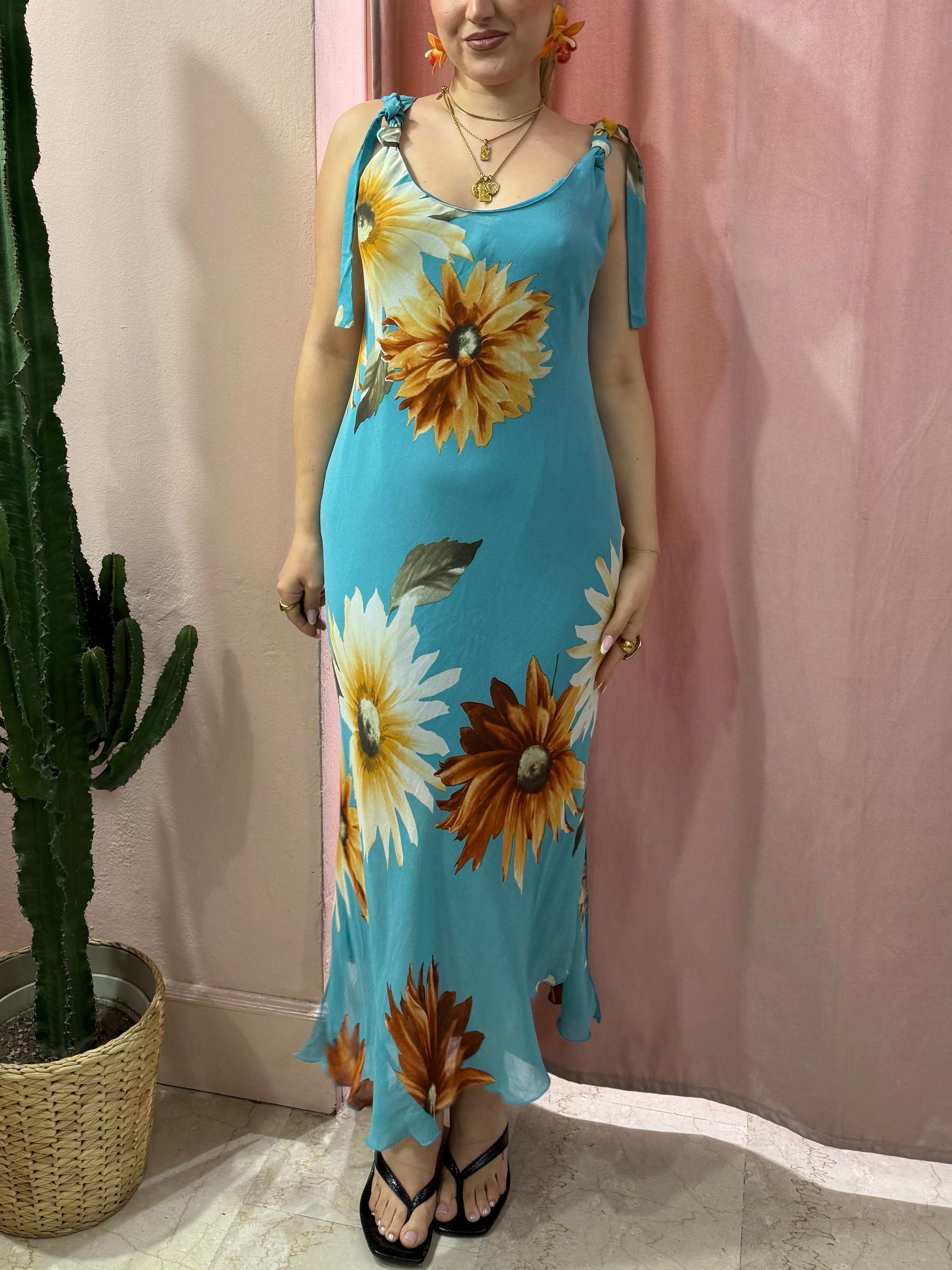 Vestito morbido 00s fiori arancio