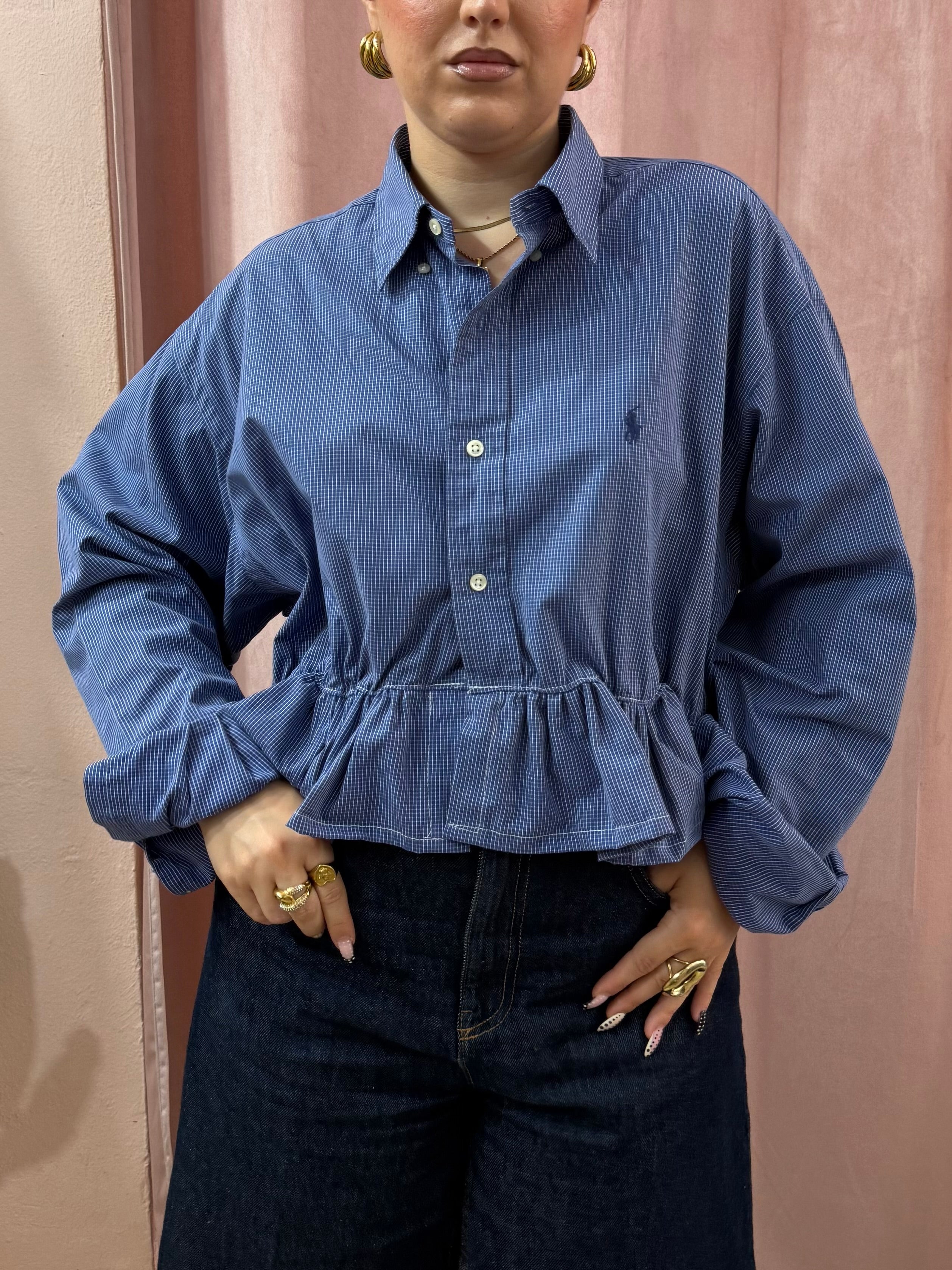Camicia Ralph Lauren upcycling volant blu