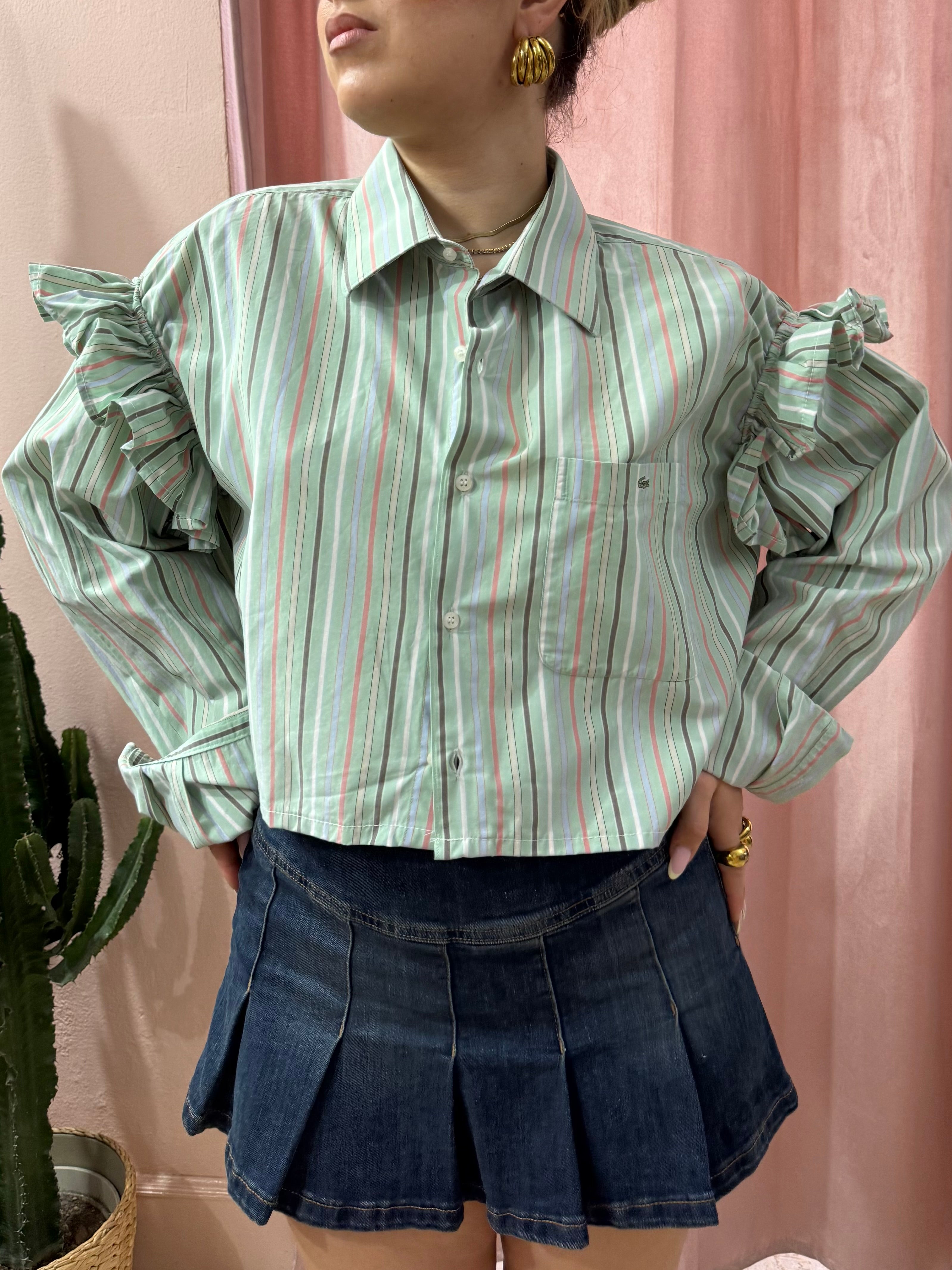 Camicia Lacoste upcycling verde salvia a righe
