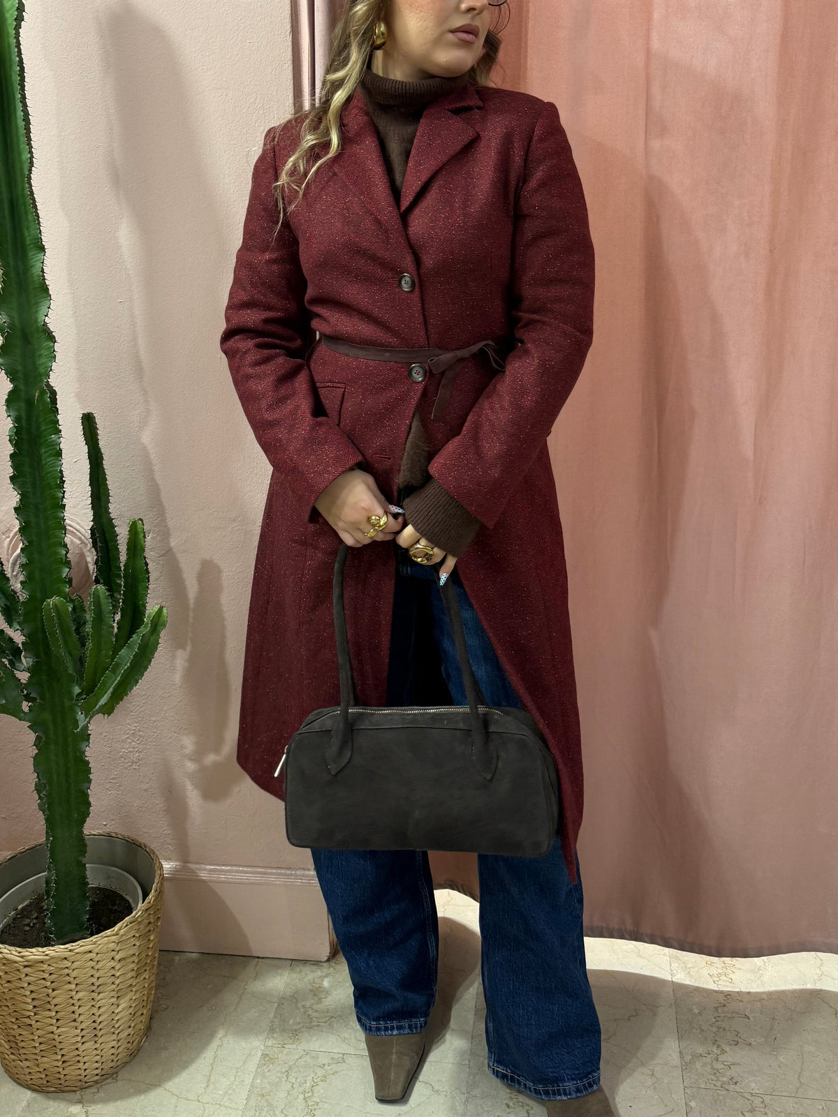 Cappotto bordeaux lana e seta