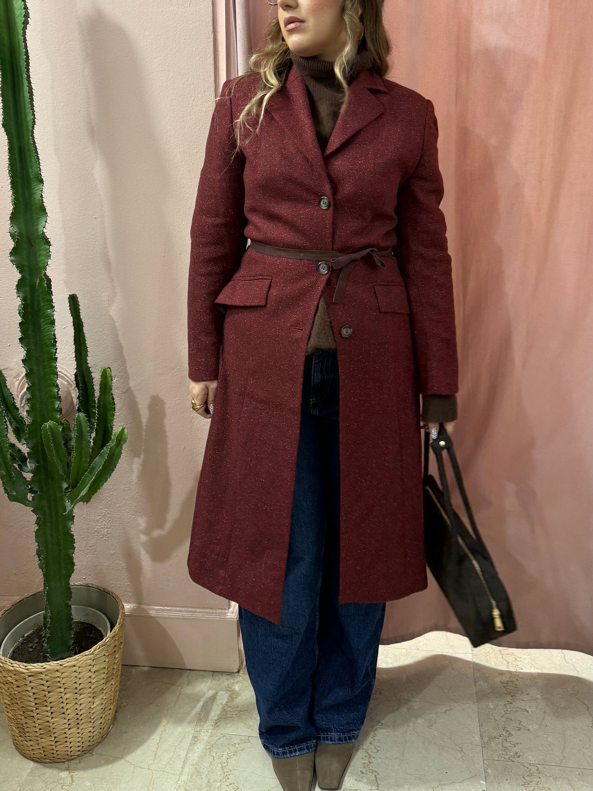 Cappotto bordeaux lana e seta