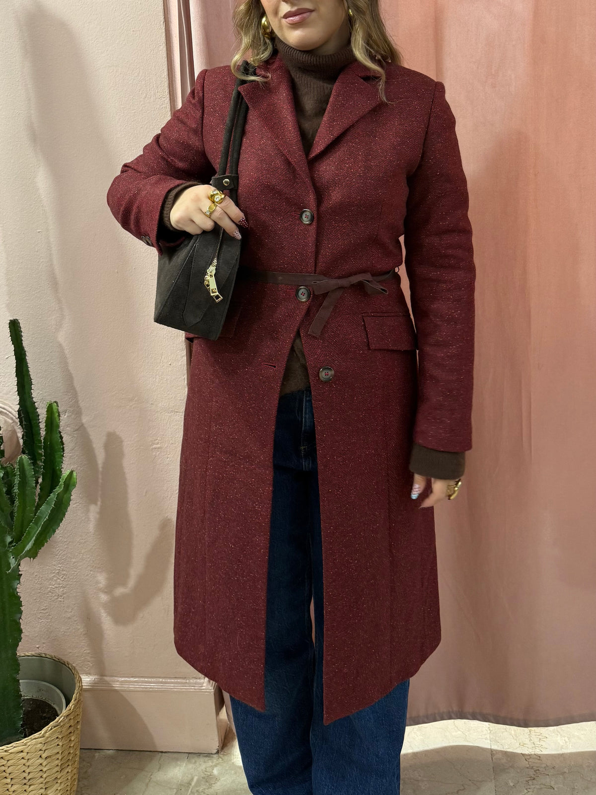 Cappotto bordeaux lana e seta