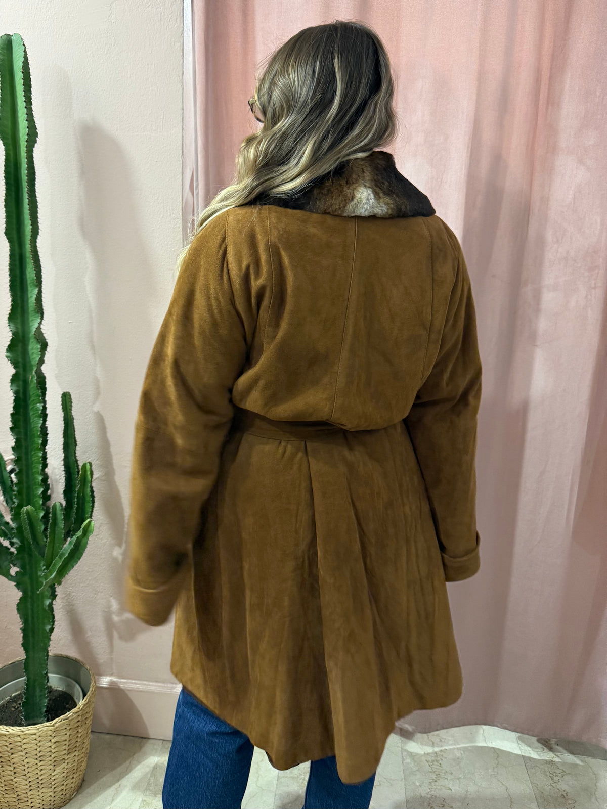 Cappotto trench in vera pelle con pelliccia