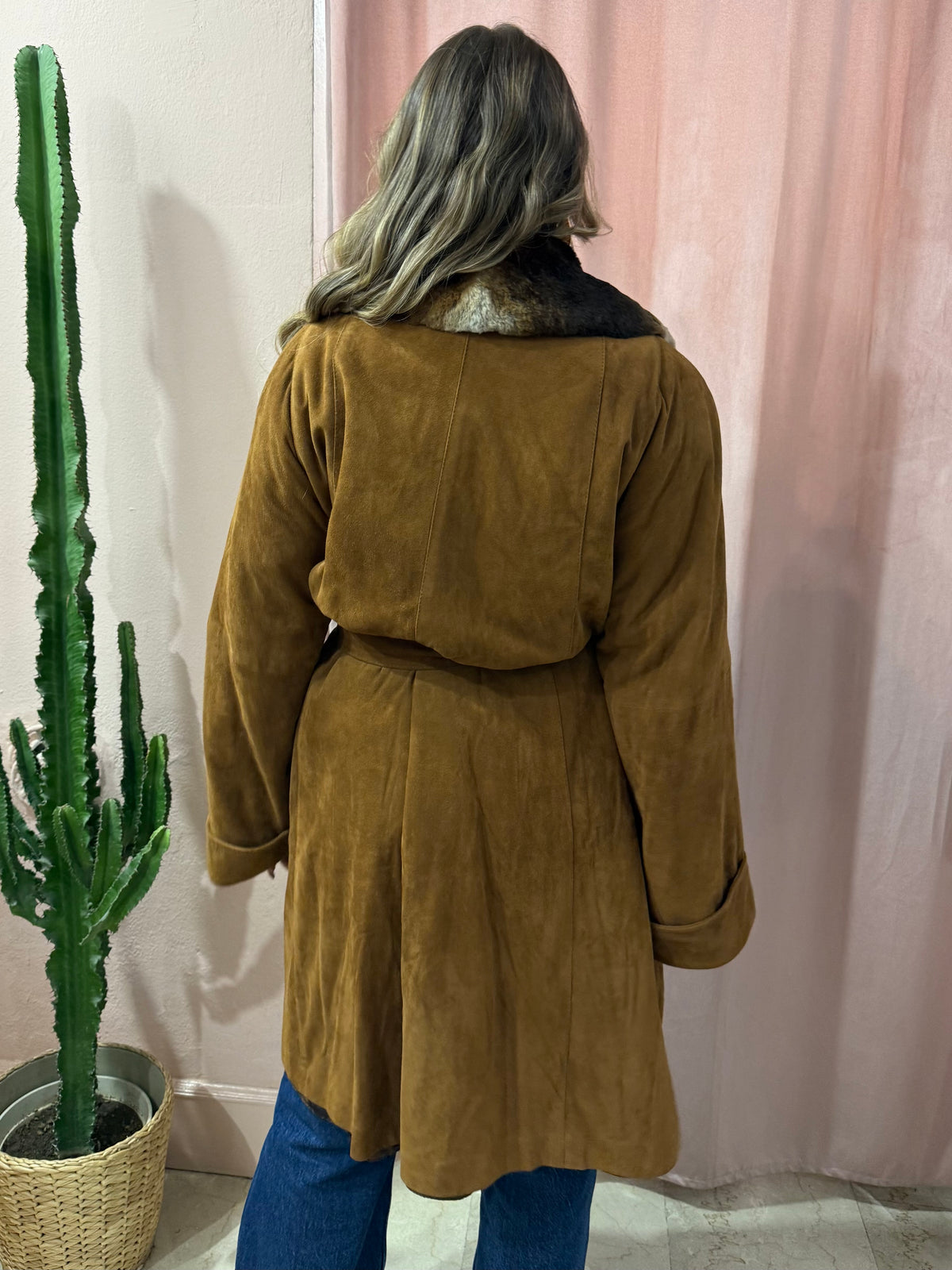 Cappotto trench in vera pelle con pelliccia
