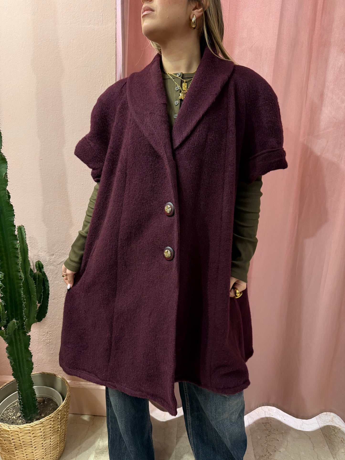 Cappotto smanicato burgundy