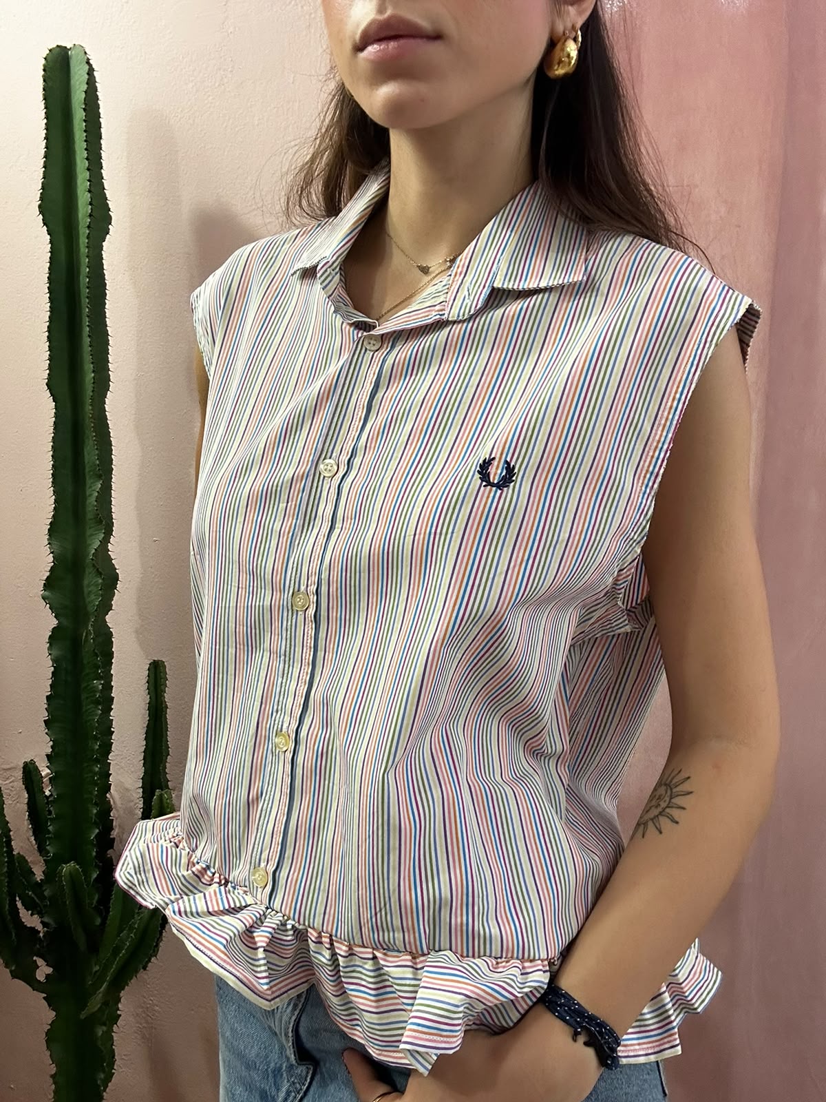 Camicia fred perry upcycling volant multicolor righe