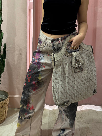 Pantalone wide leg effetto vernice