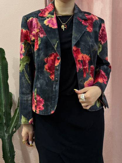 Blazer Mariella Burani fantasia a fiori sul rosso