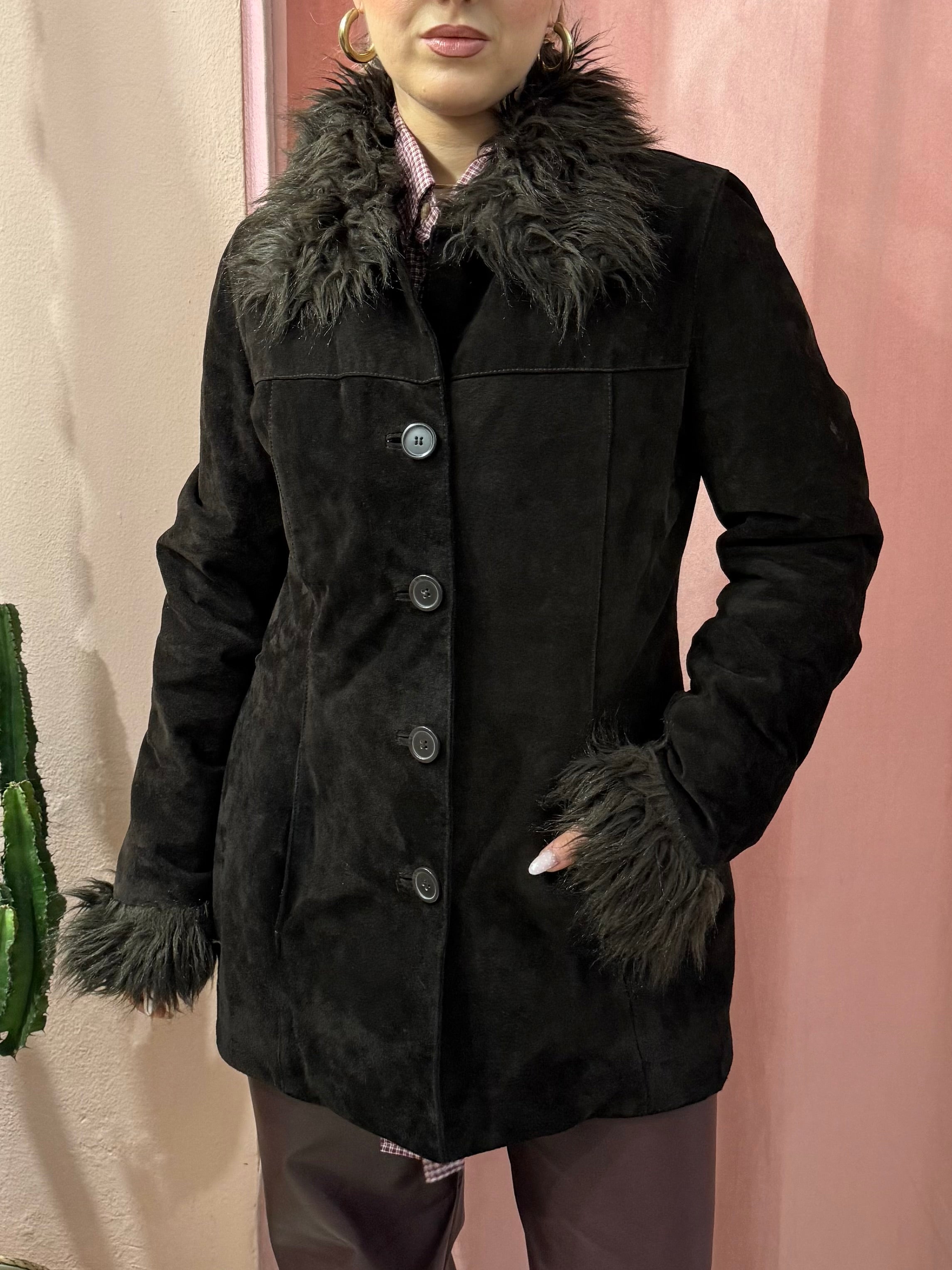 Giacca in vera pelle moro con pelo