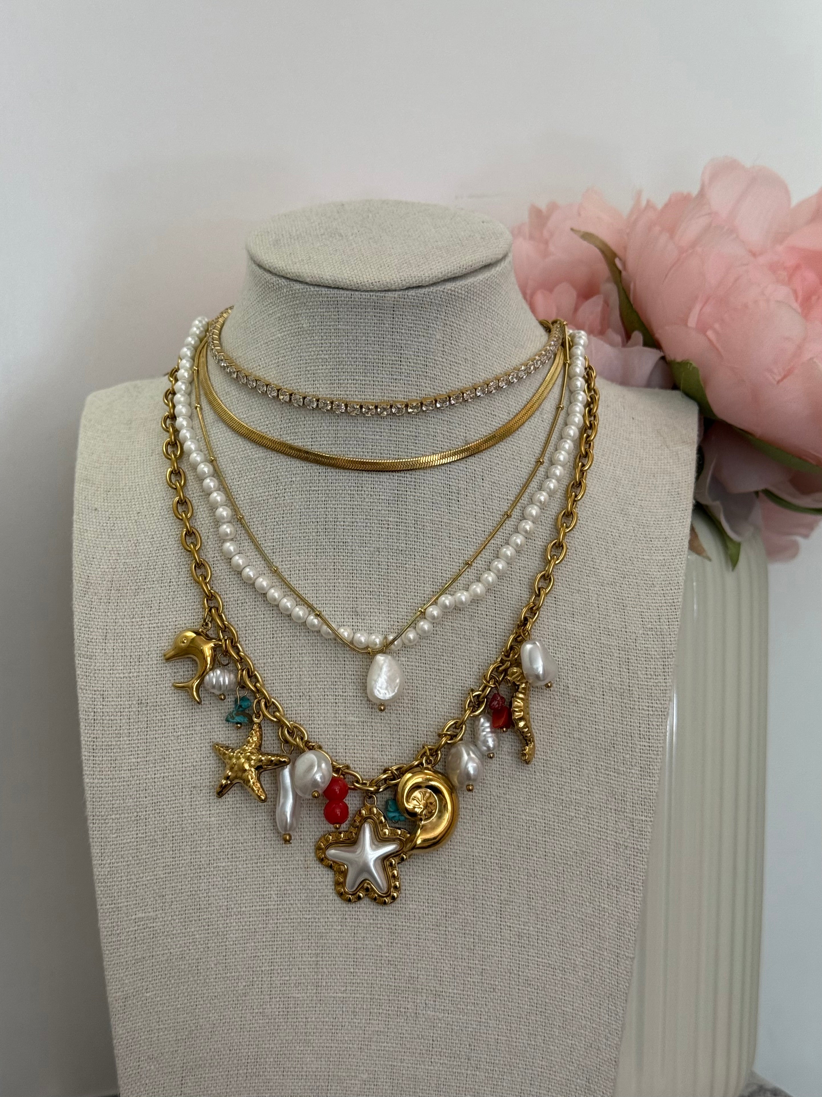 Collana multicharm stella marina | gold e silver