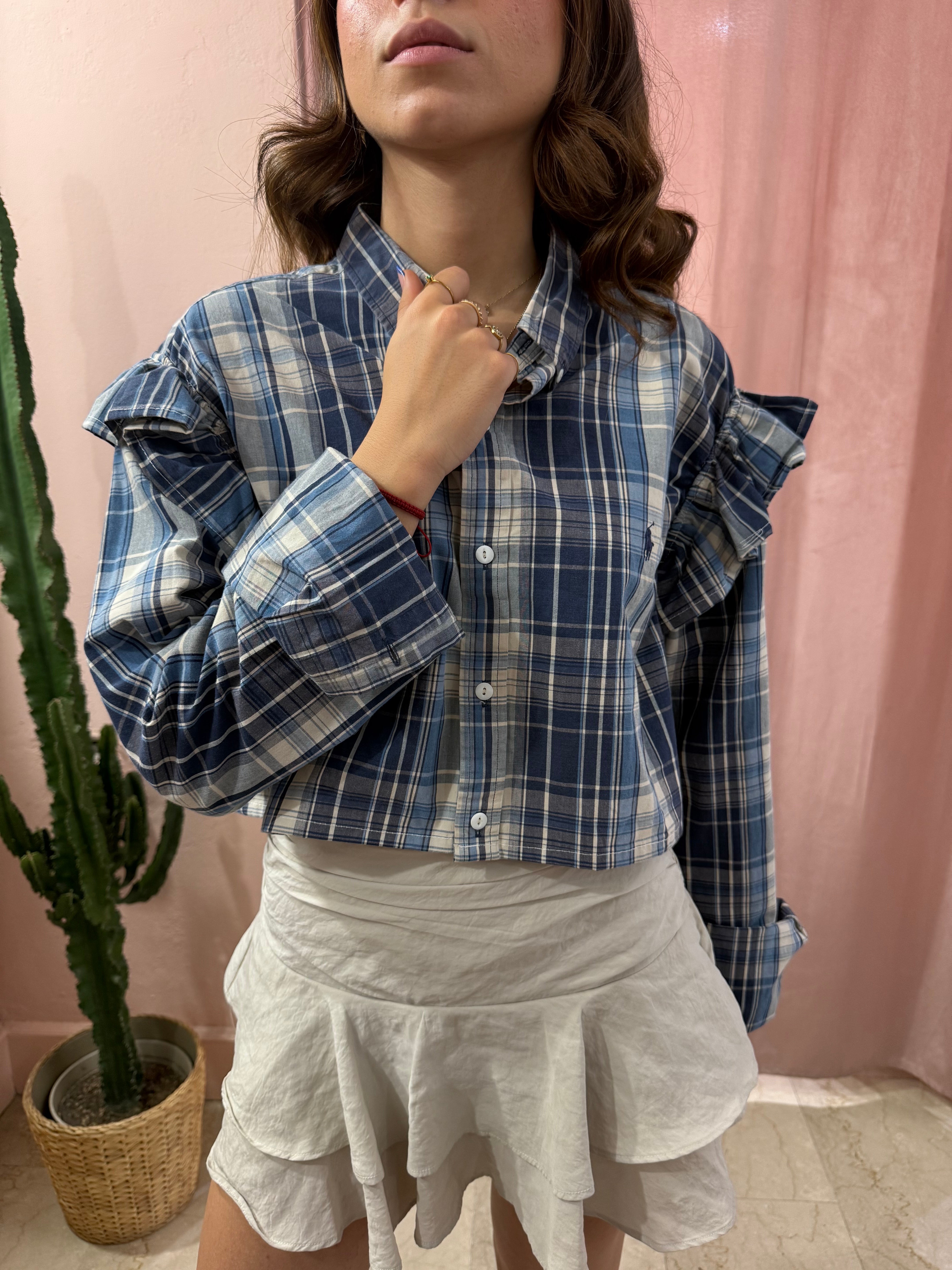 Camicia Ralph Lauren upcycling quadri blu e beige