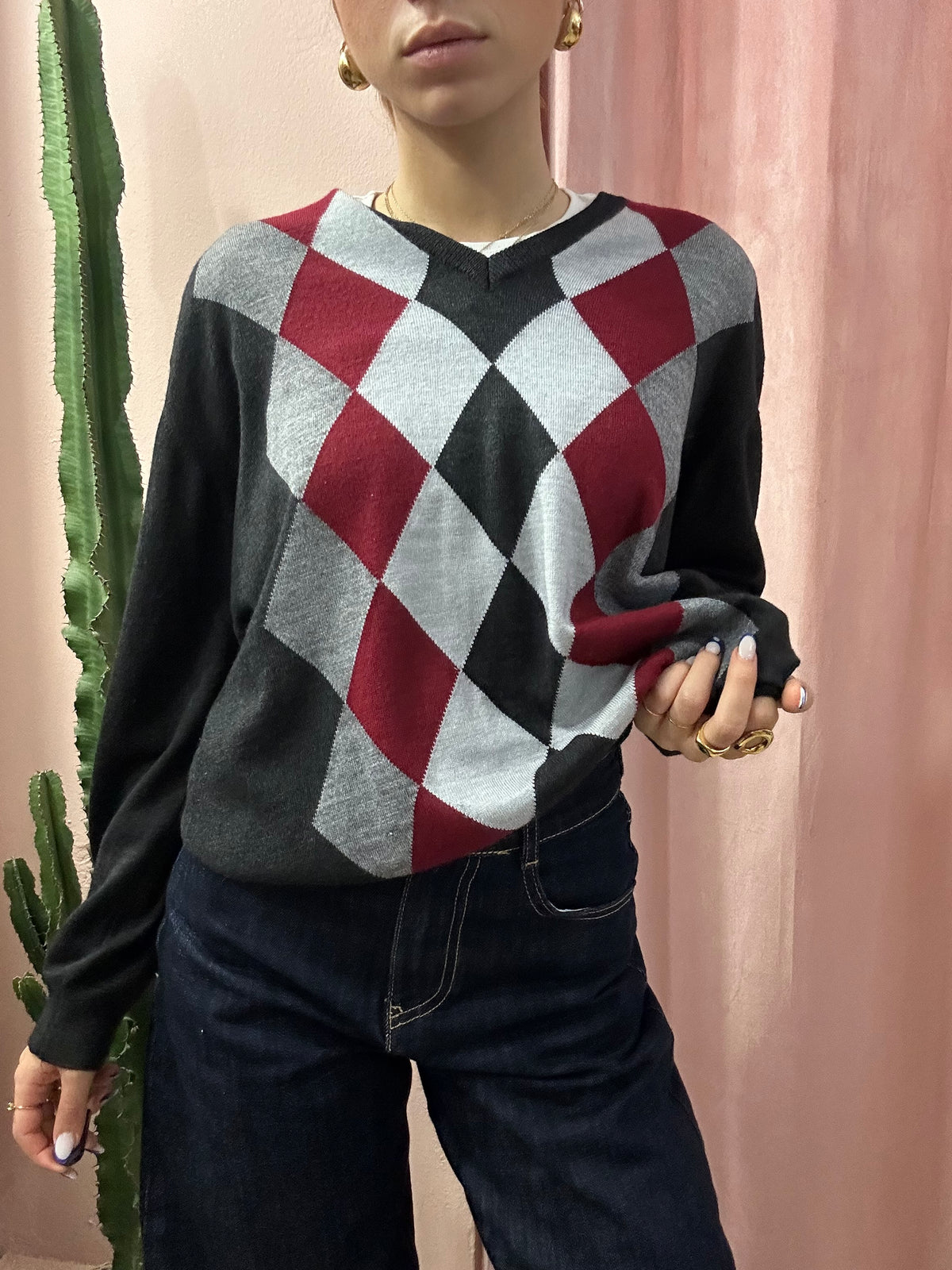 Maglione college quadri in lana