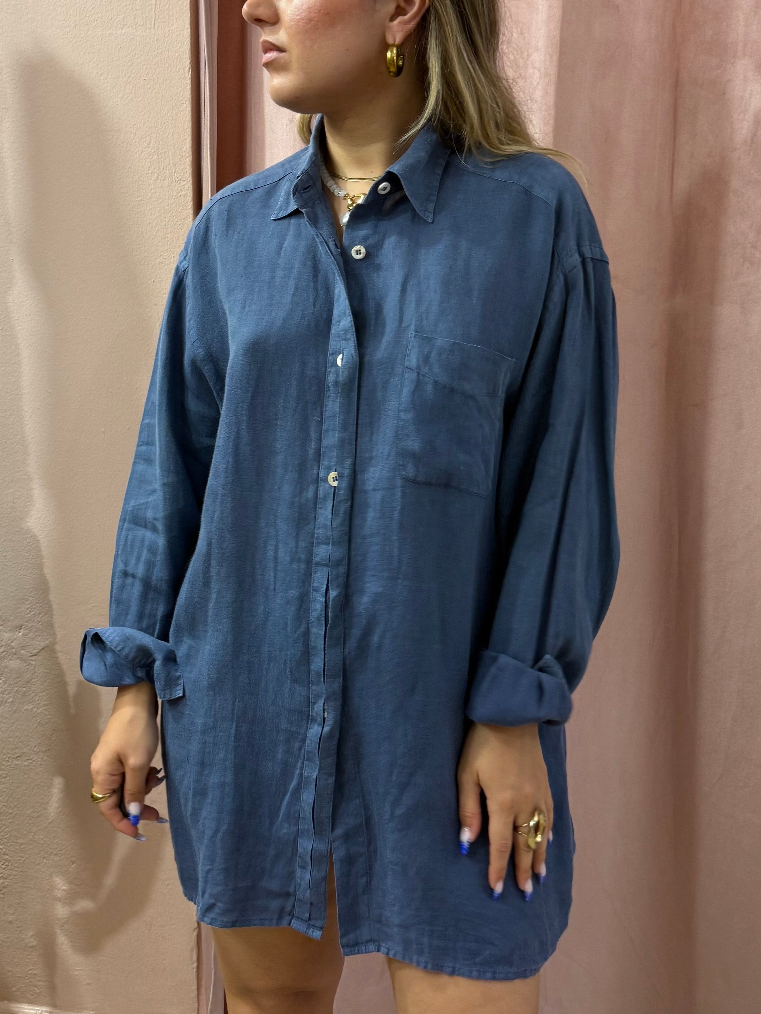 Camicione Max Mara blu in puro lino
