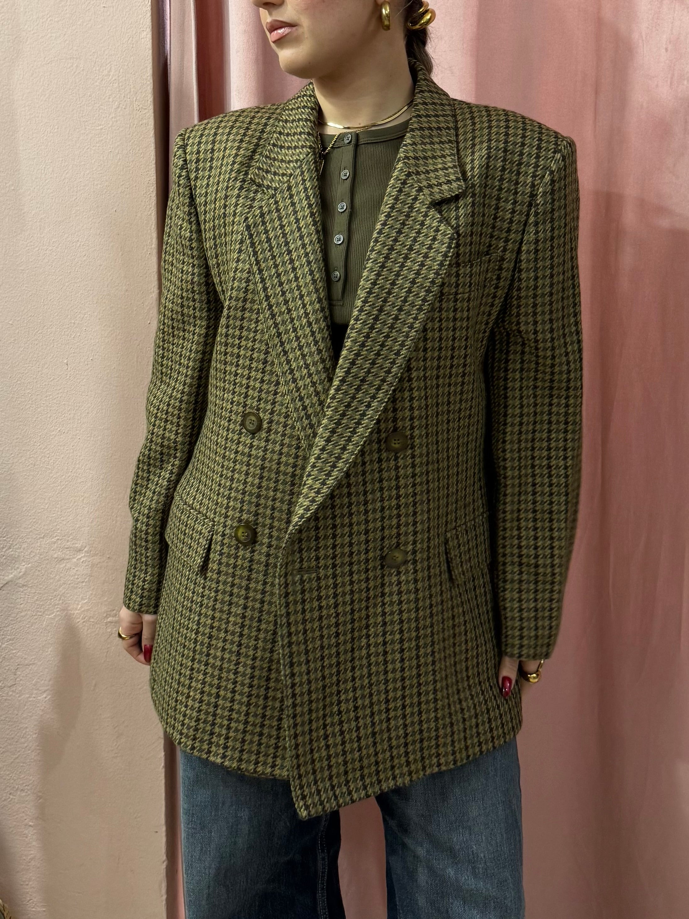 Blazer vintage in lana pied de puloule sul verde