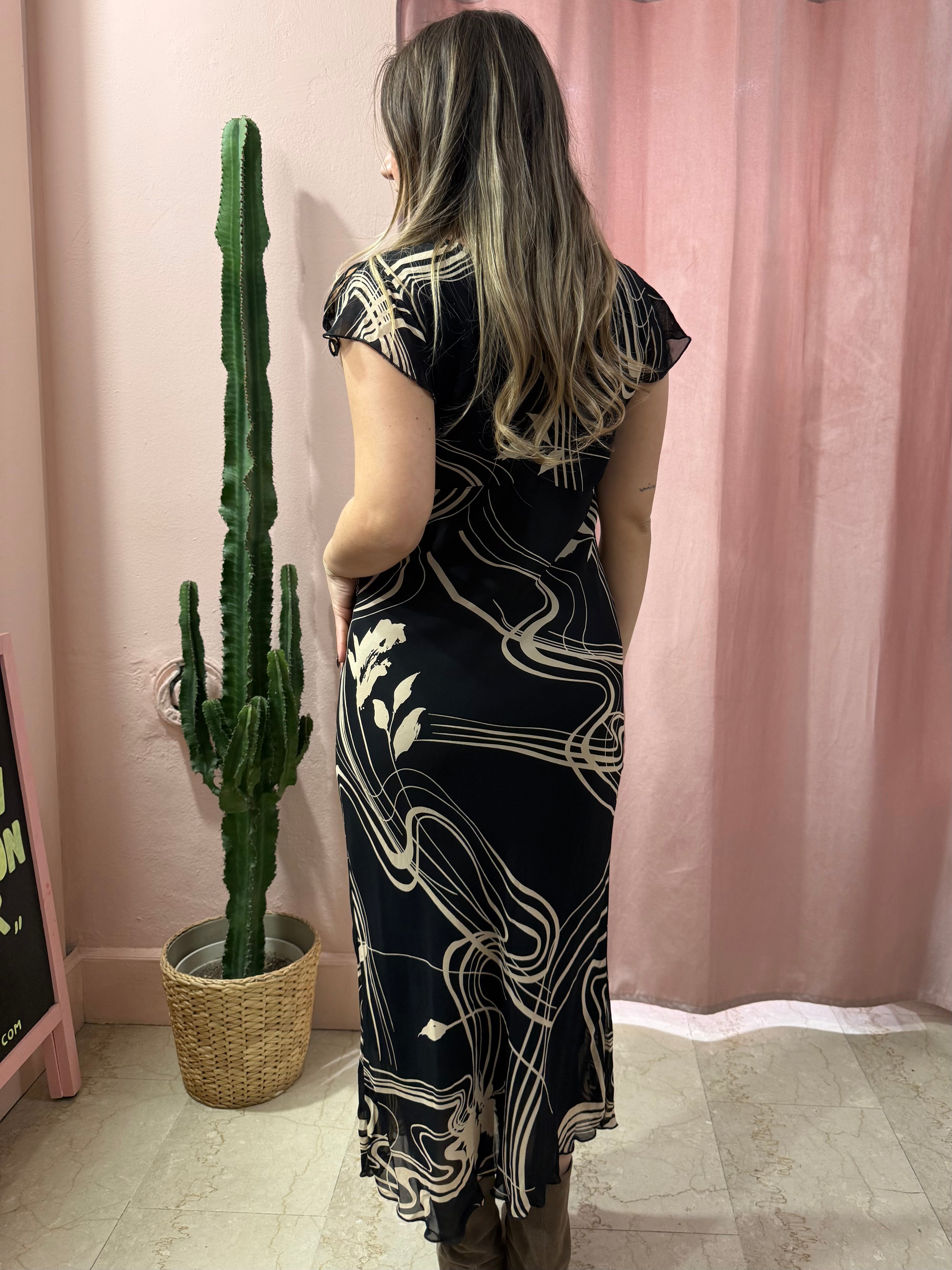 Vestito fluido nero e beige