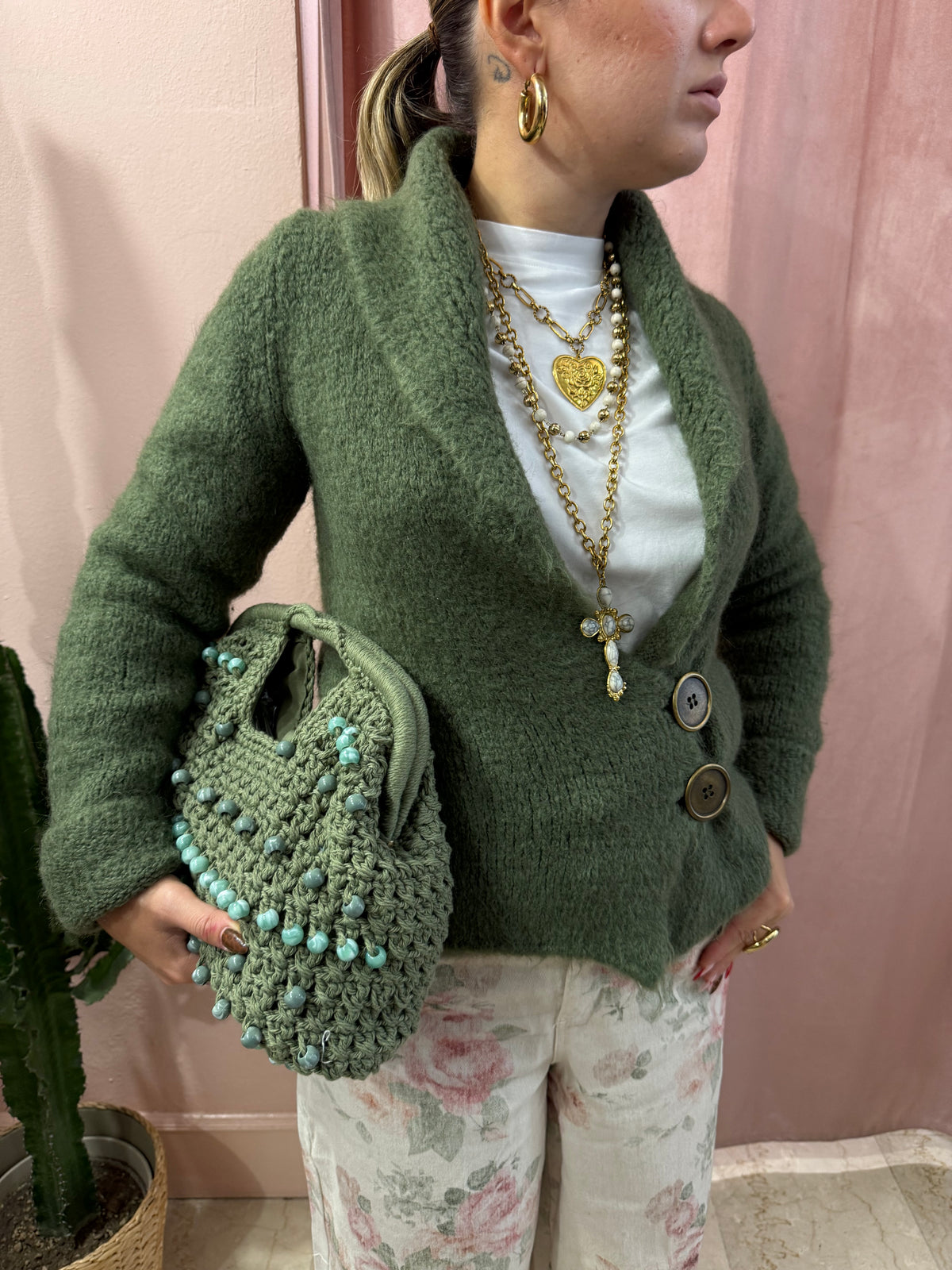 Cardigan verde militare