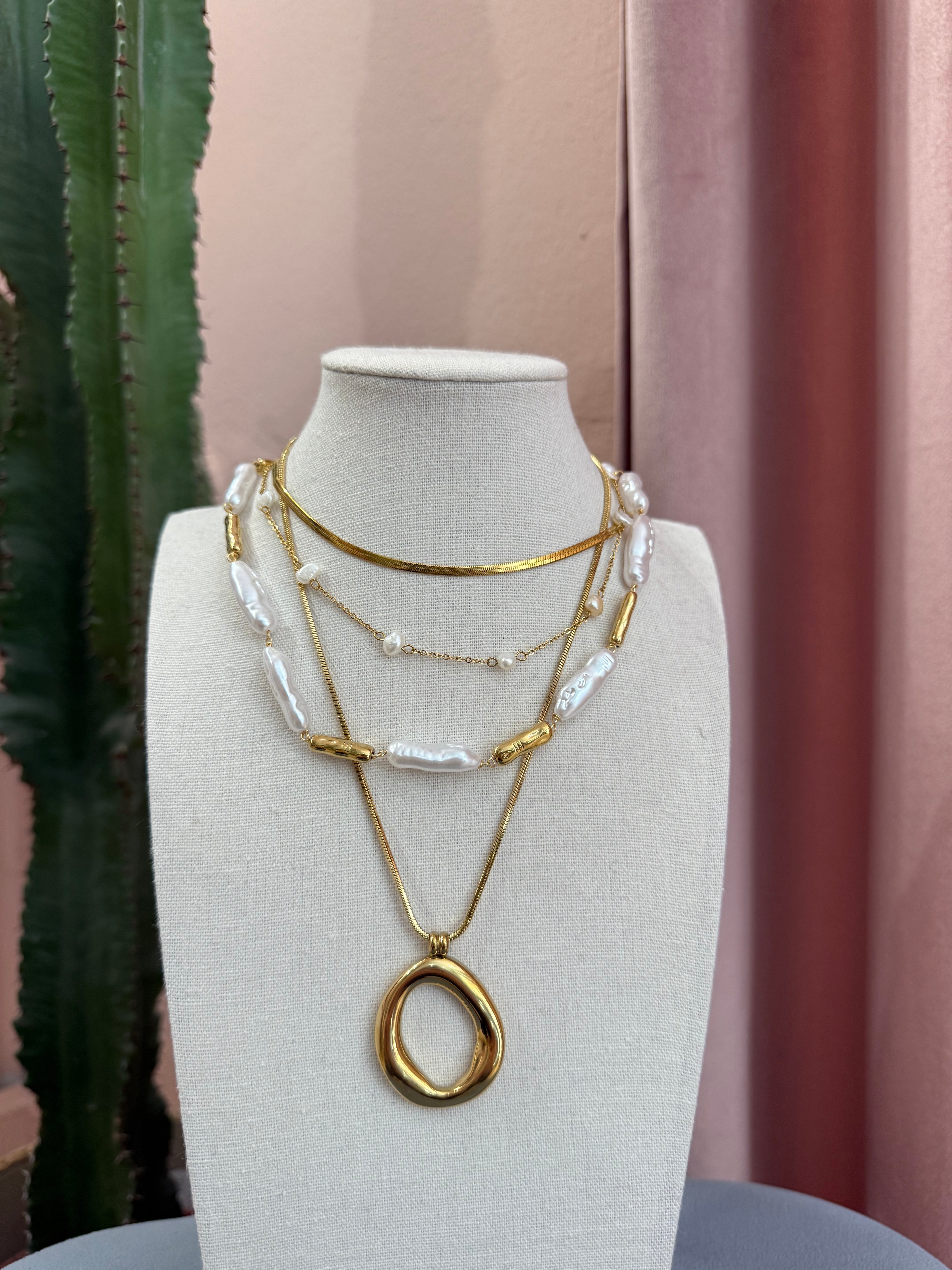 Collana con ciondolo ovale aperto gold/silver