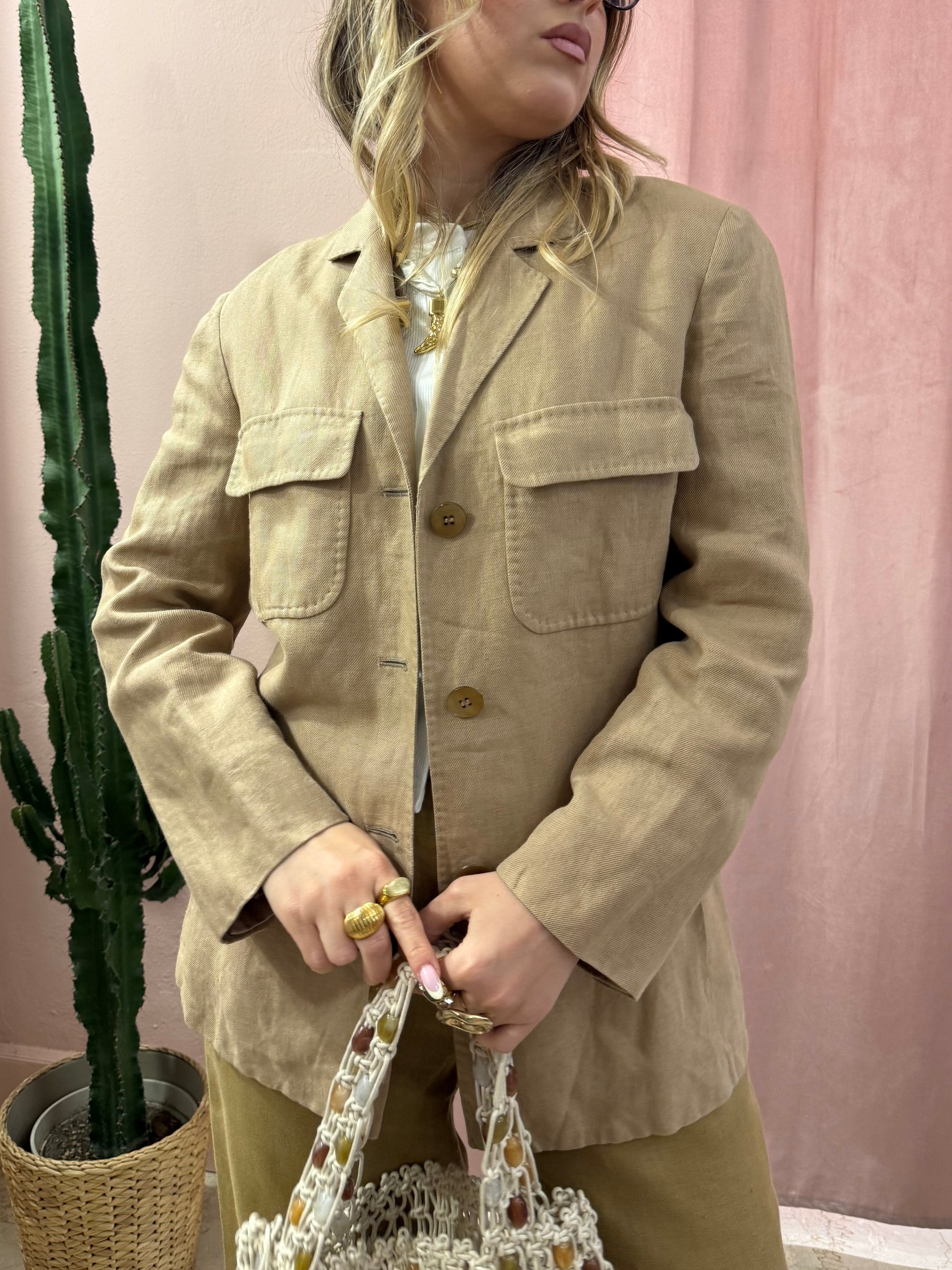 Giacca sahariana Max Mara beige in puro lino