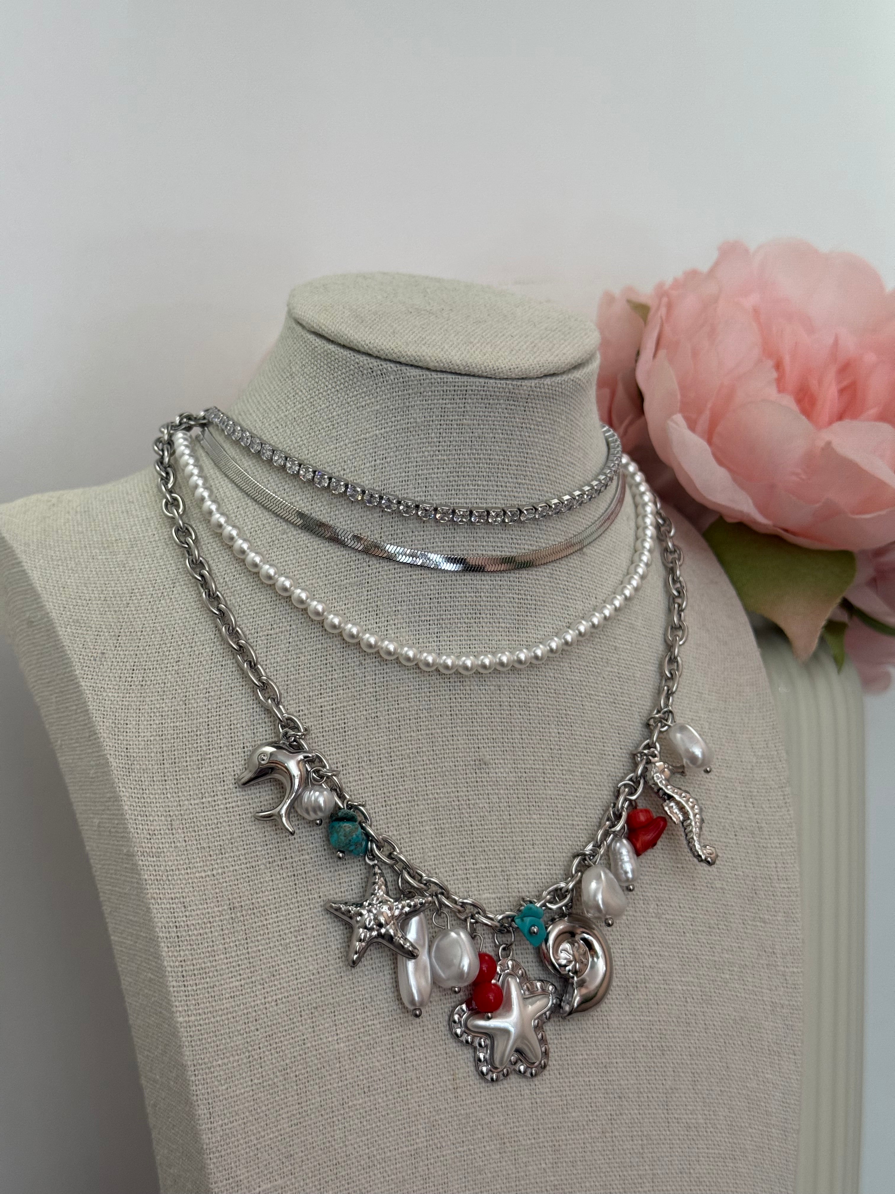 Collana multicharm stella marina | gold e silver