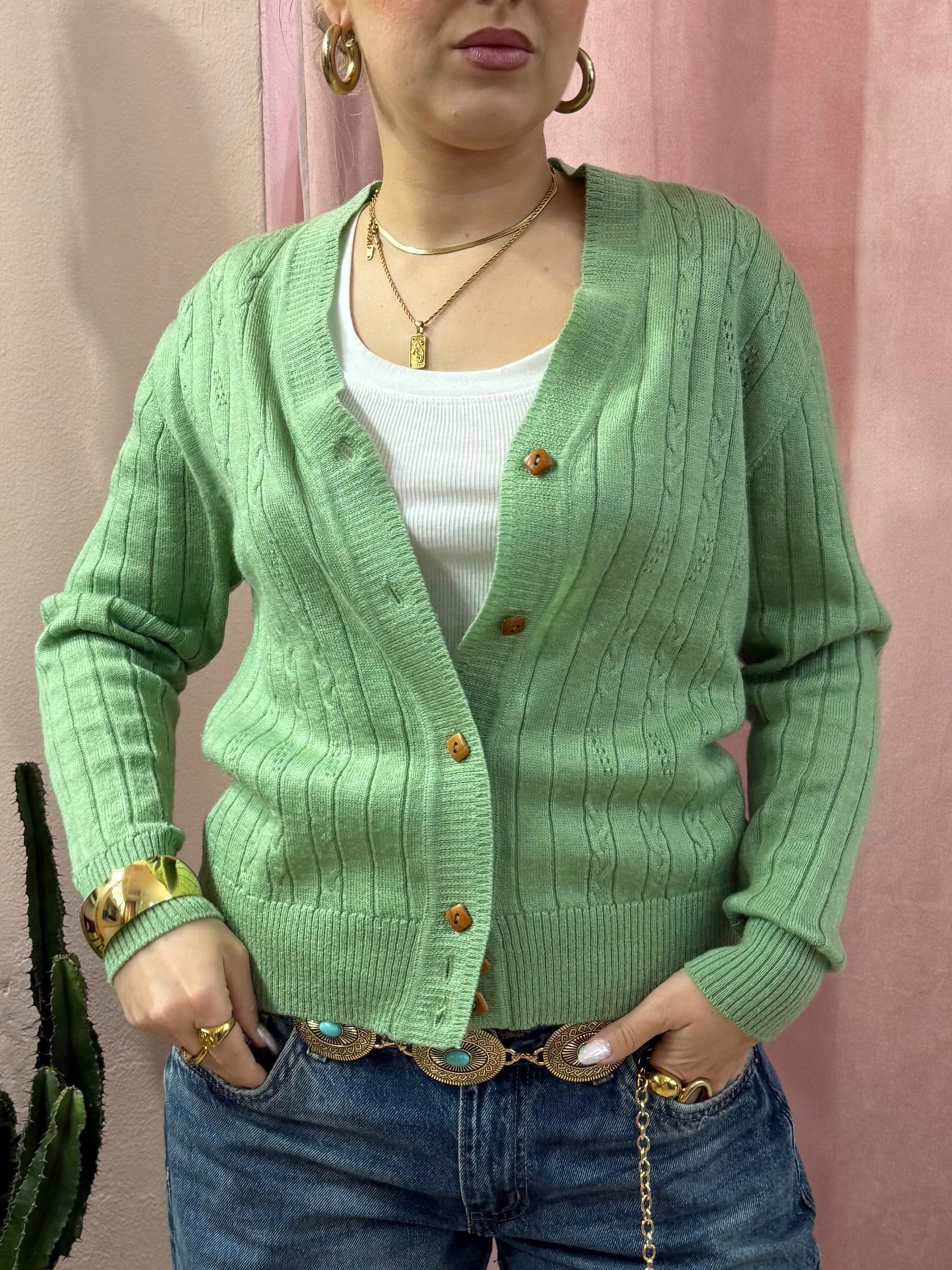 Cardigan in lana verde menta