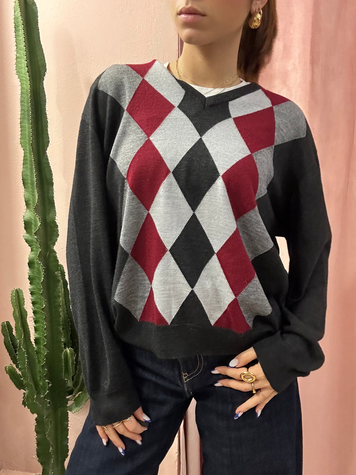 Maglione college quadri in lana