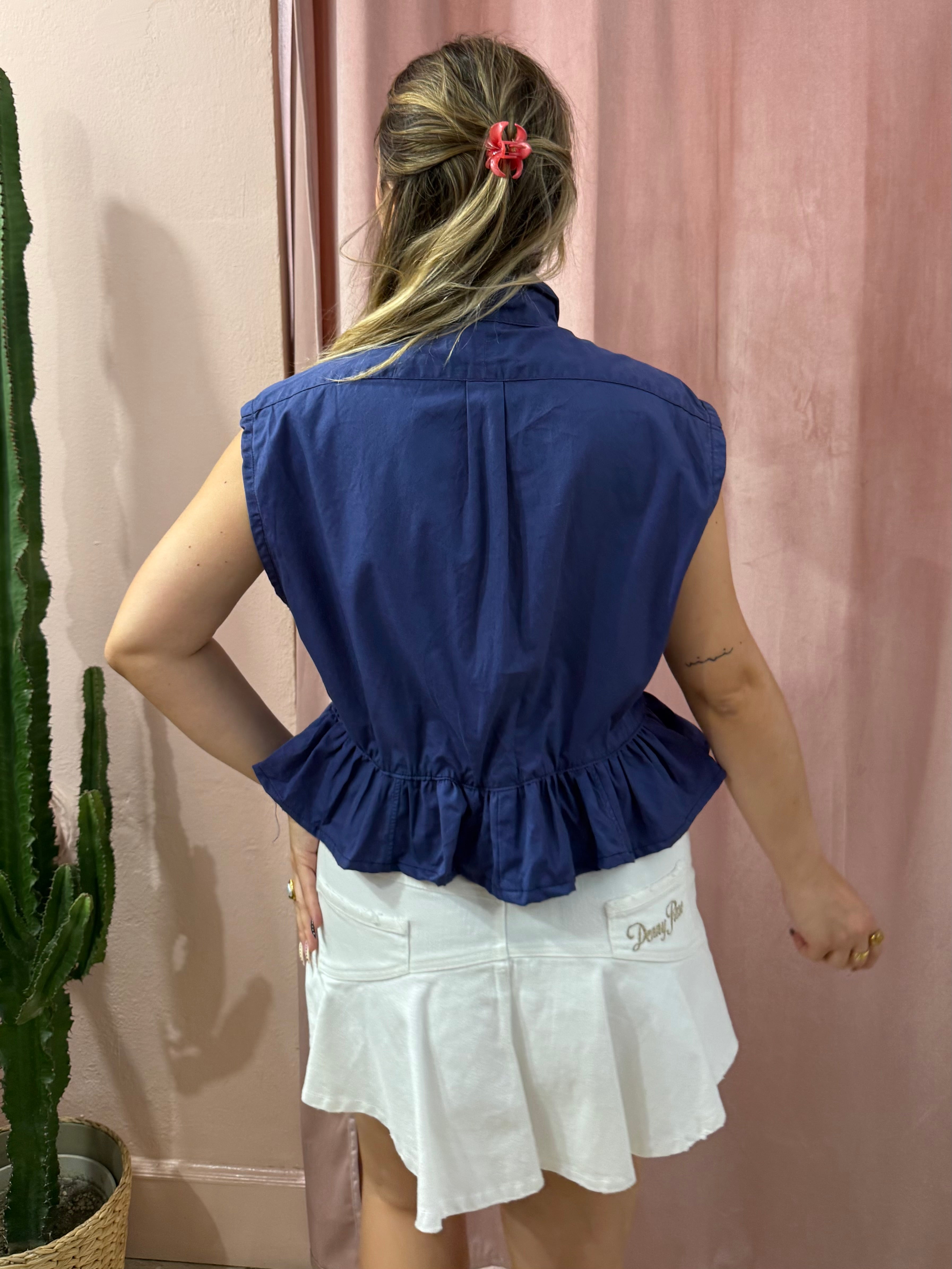 Camicia Ralph Lauren upcycling volant blu