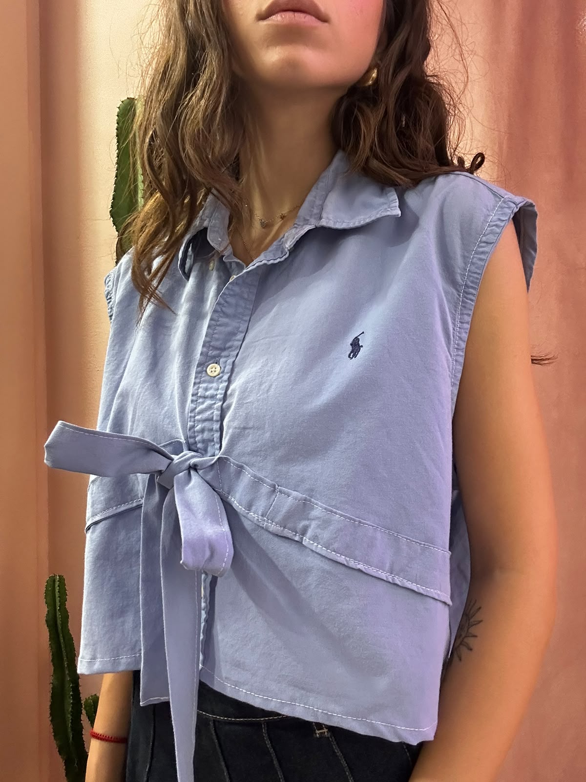 Camicia ralph lauren upcycling fiocco azzurra