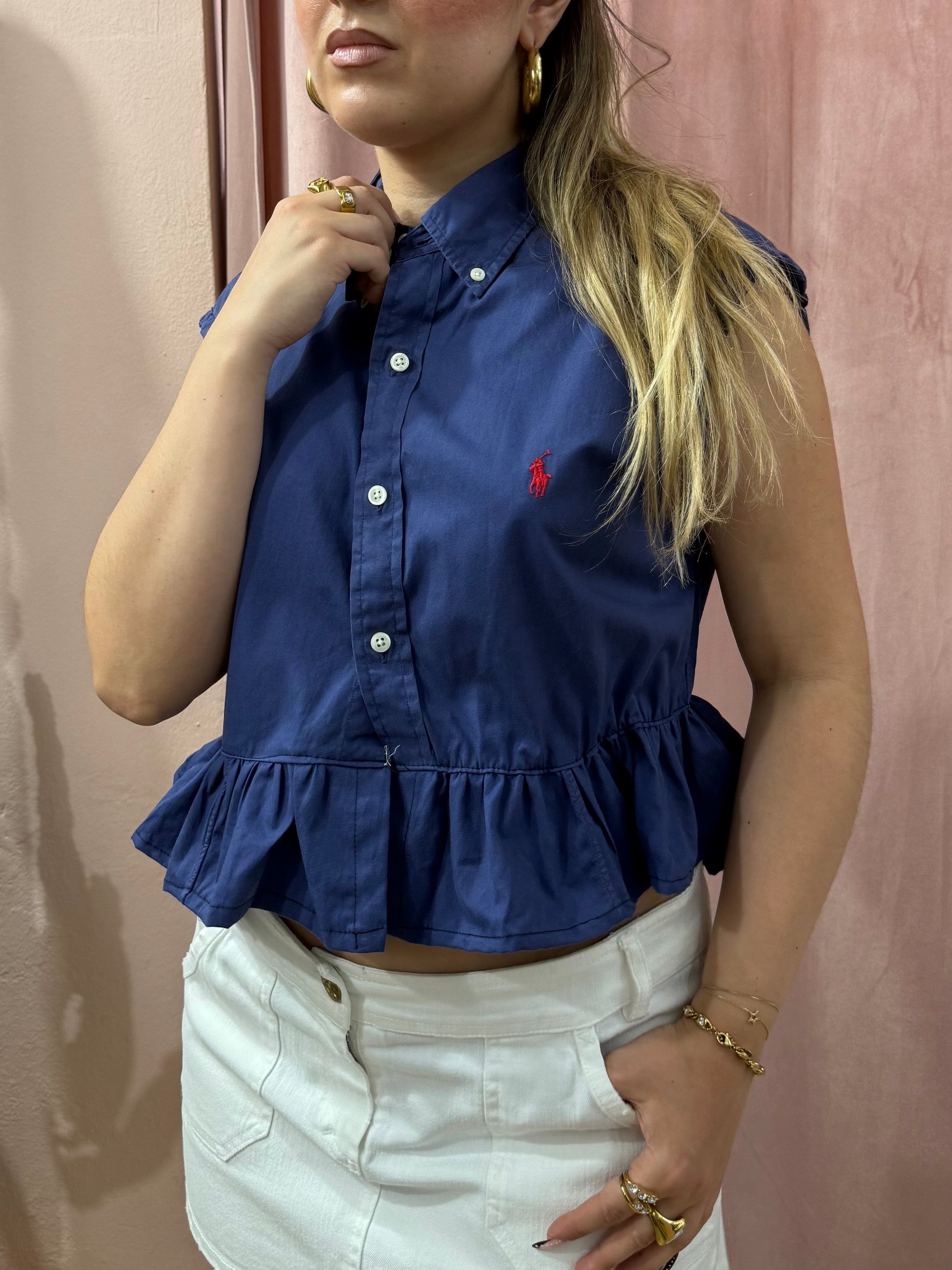 Camicia Ralph Lauren upcycling volant blu