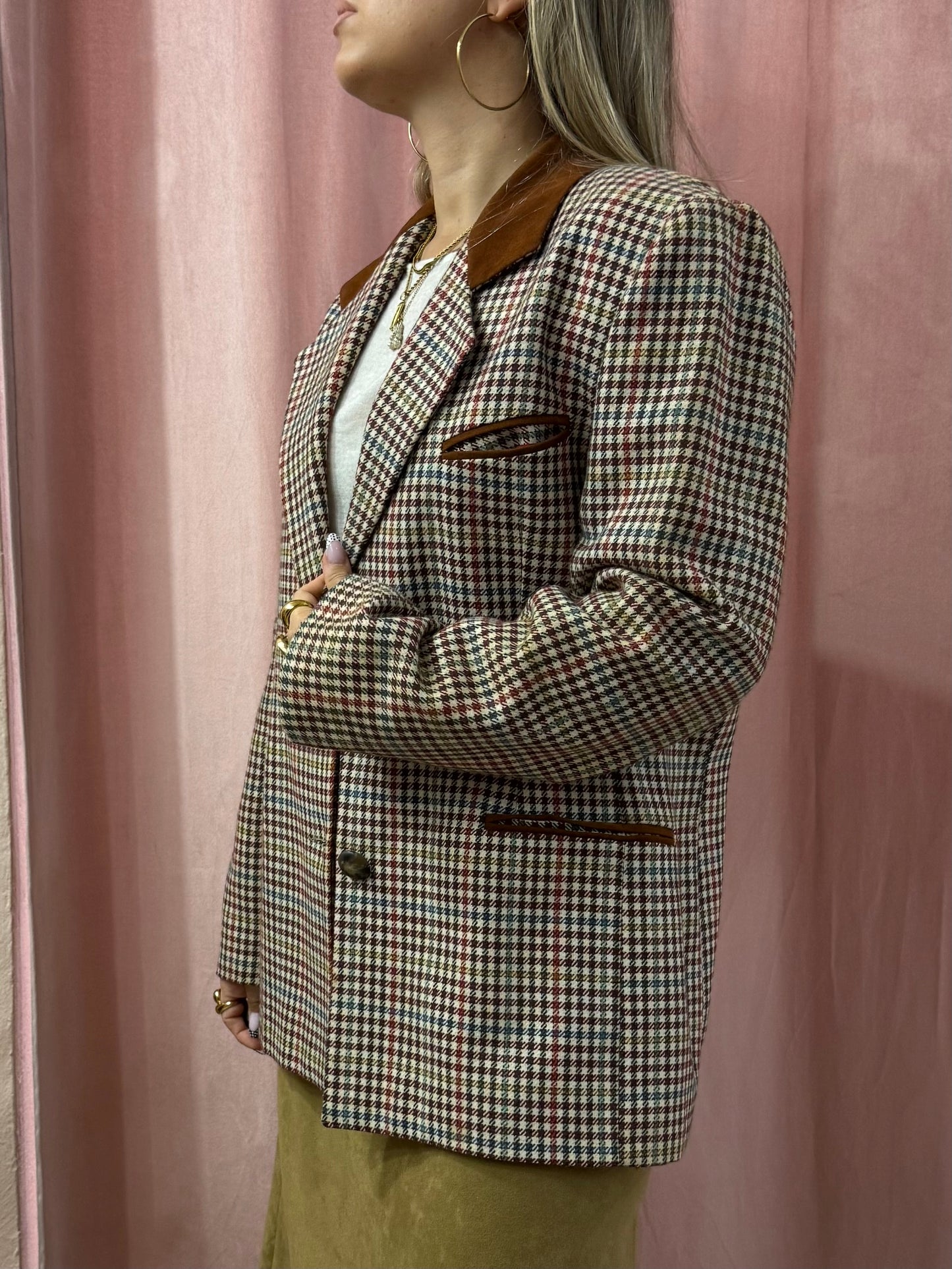 Blazer vintage a quadretti in misto lana