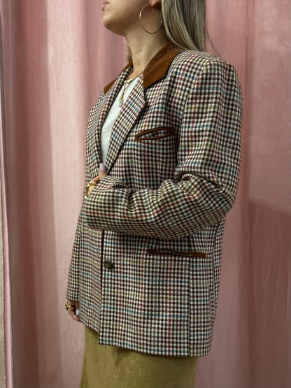 Blazer vintage a quadretti in misto lana