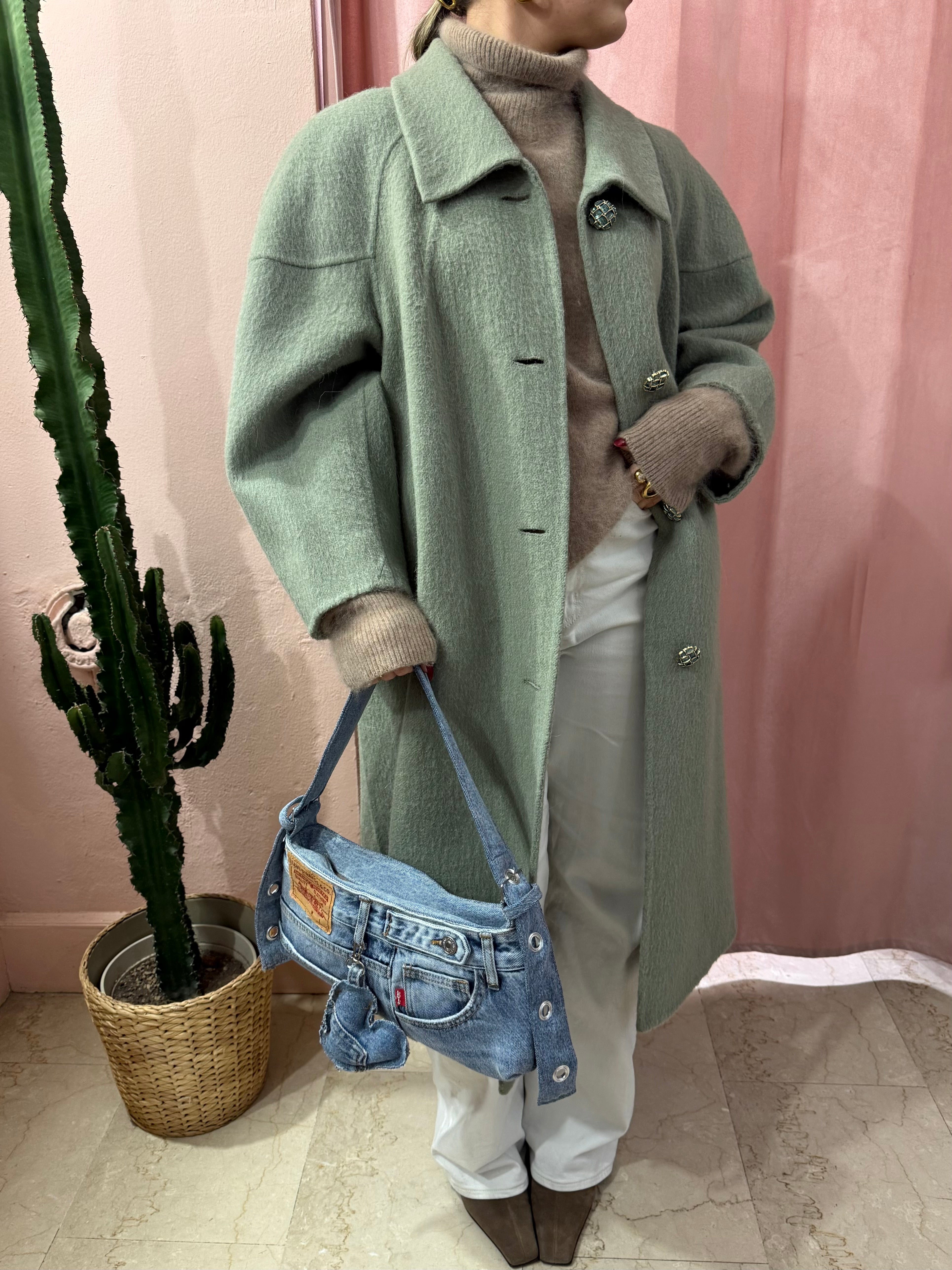 Cappotto vintage in lana salvia