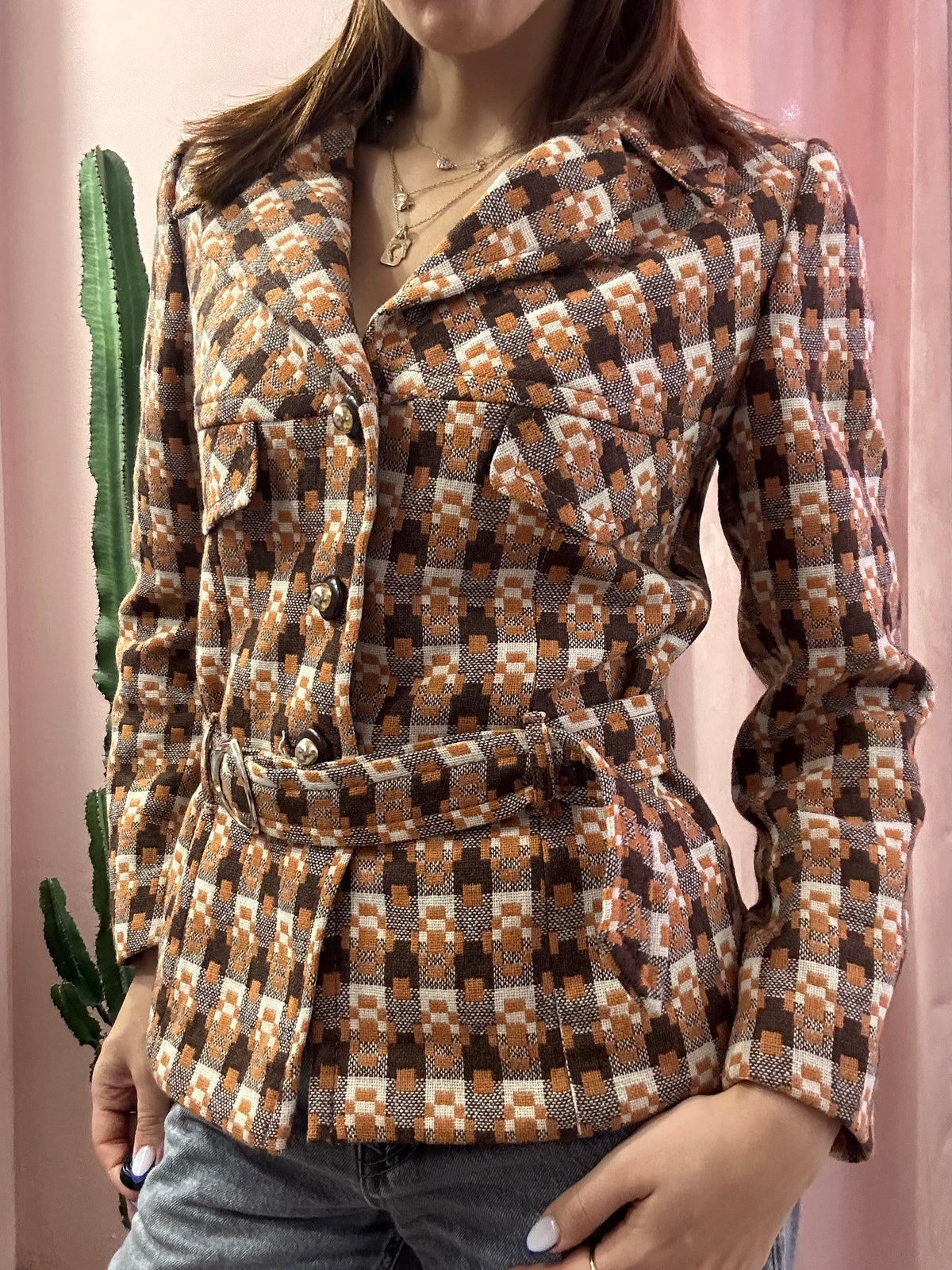 Blazer giacca a quadri con fantasia anni 70