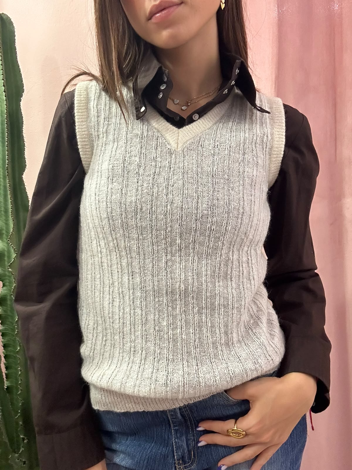 Gilet smanicato vintage in pura lana