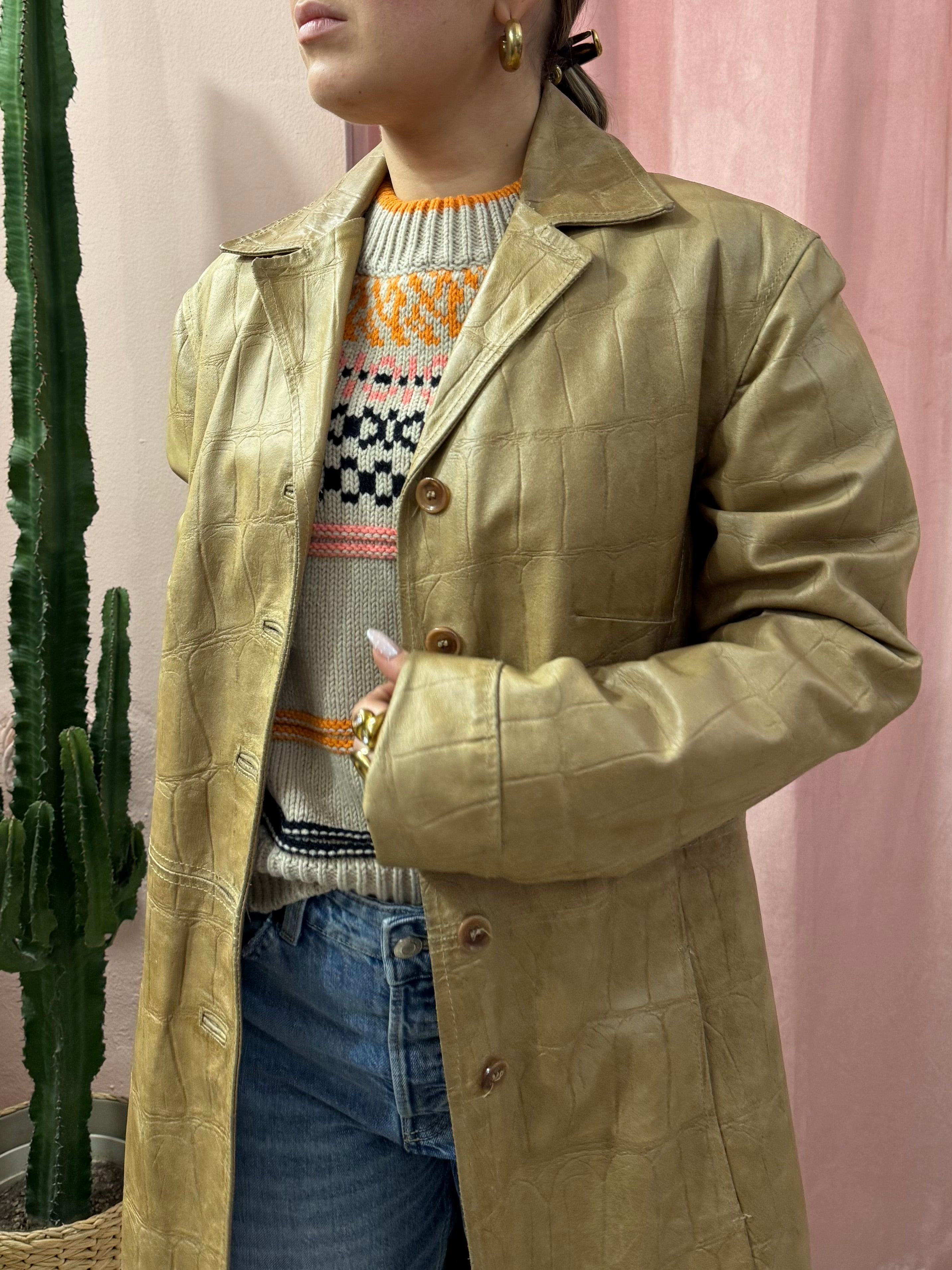 Trench in vera pelle effetto cocco