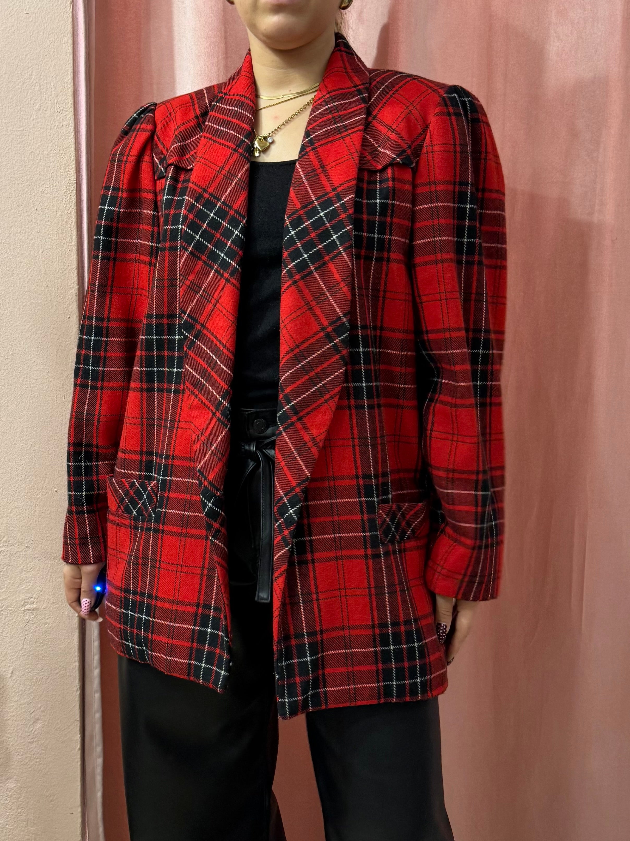 Blazer scozzese maniche a sbuffo