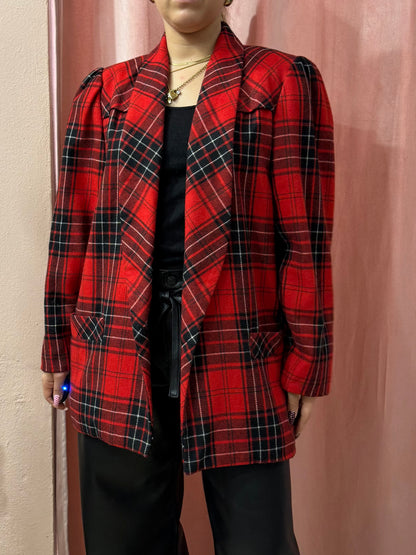 Blazer scozzese maniche a sbuffo