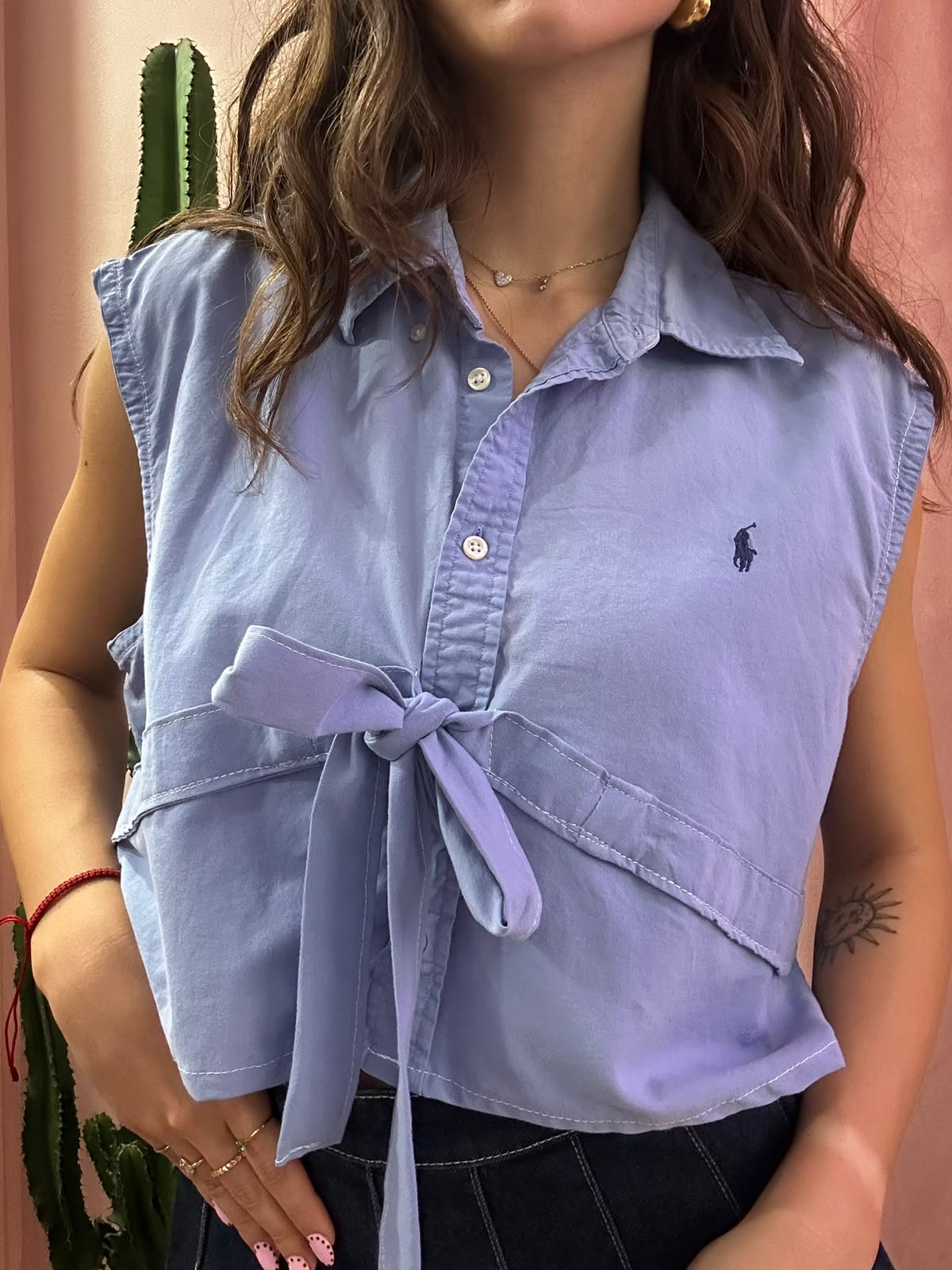 Camicia ralph lauren upcycling fiocco azzurra