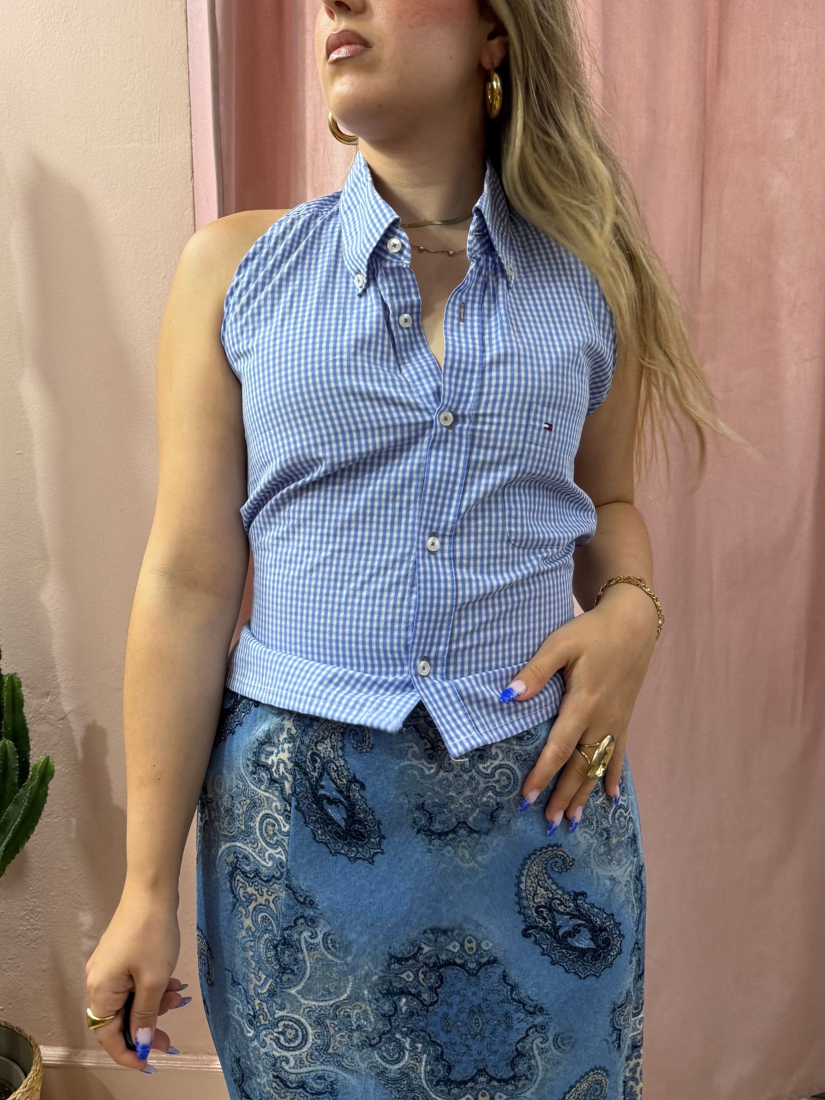 Top Tommy hilfiger upcycling vichy azzurro