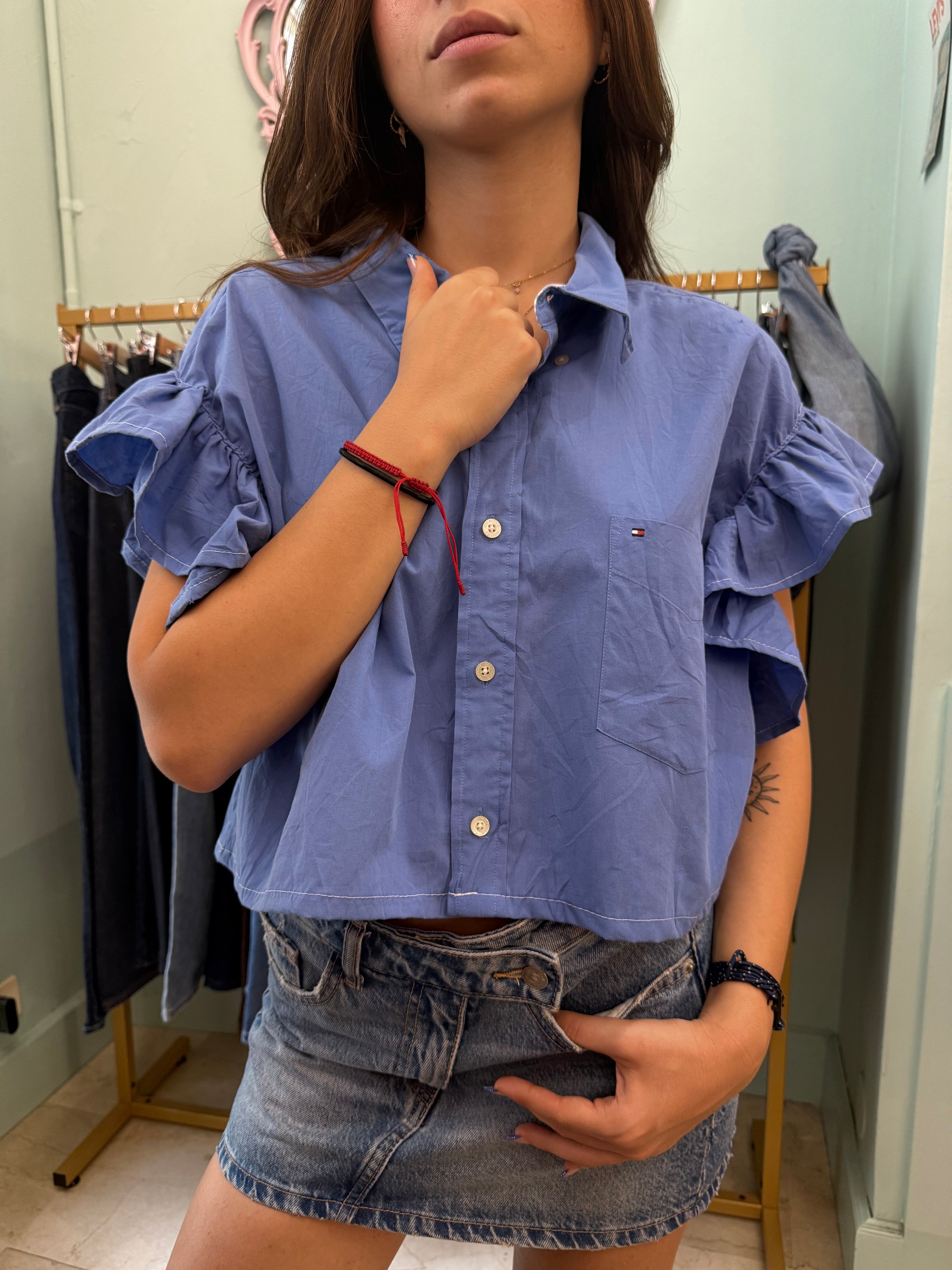Camicia Tommy Hilfiger upcycling volant blu chiaro