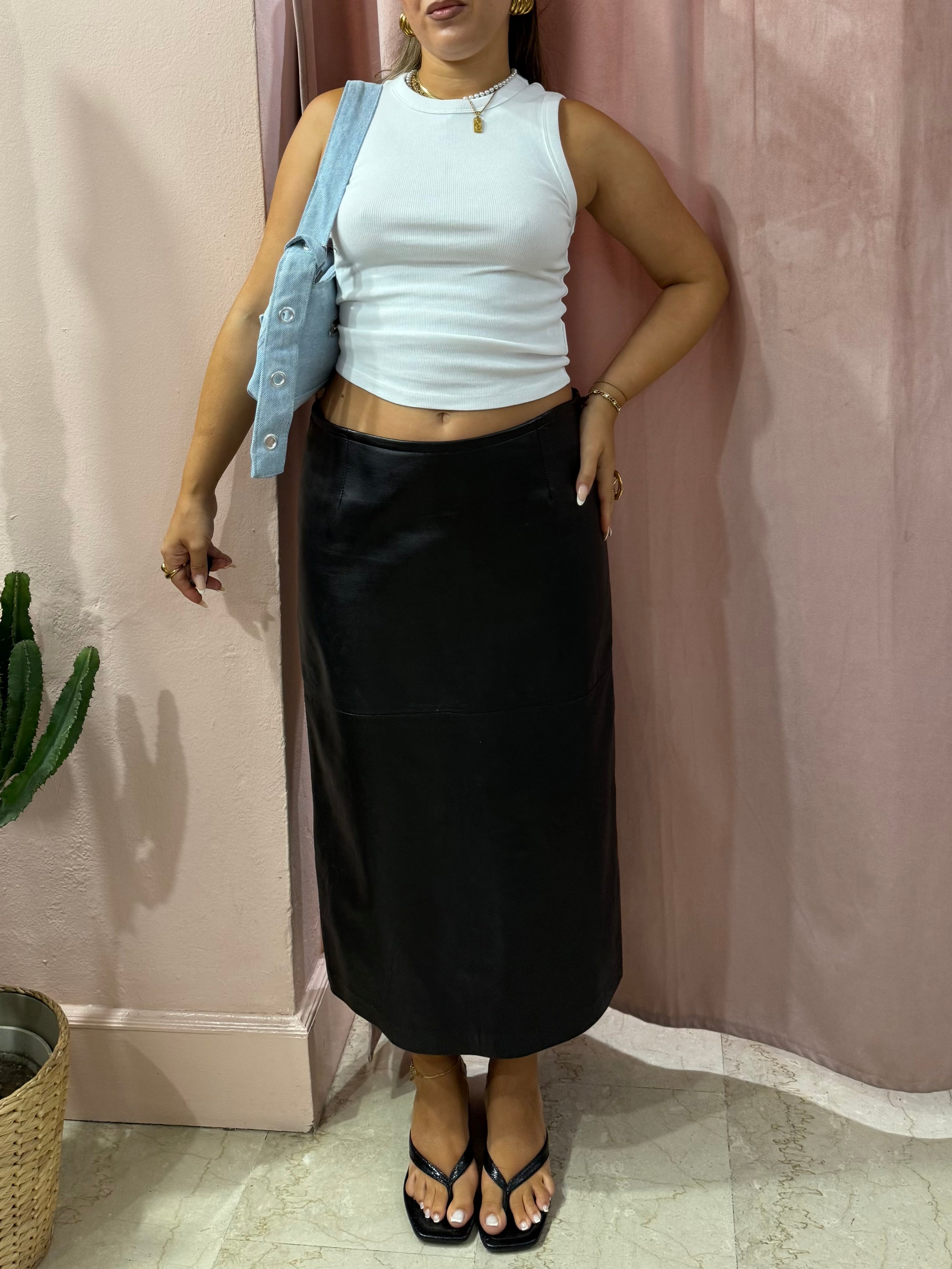 Maxi gonna in pelle nera