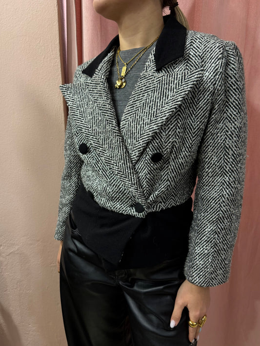 Blazer crop spigato in lana