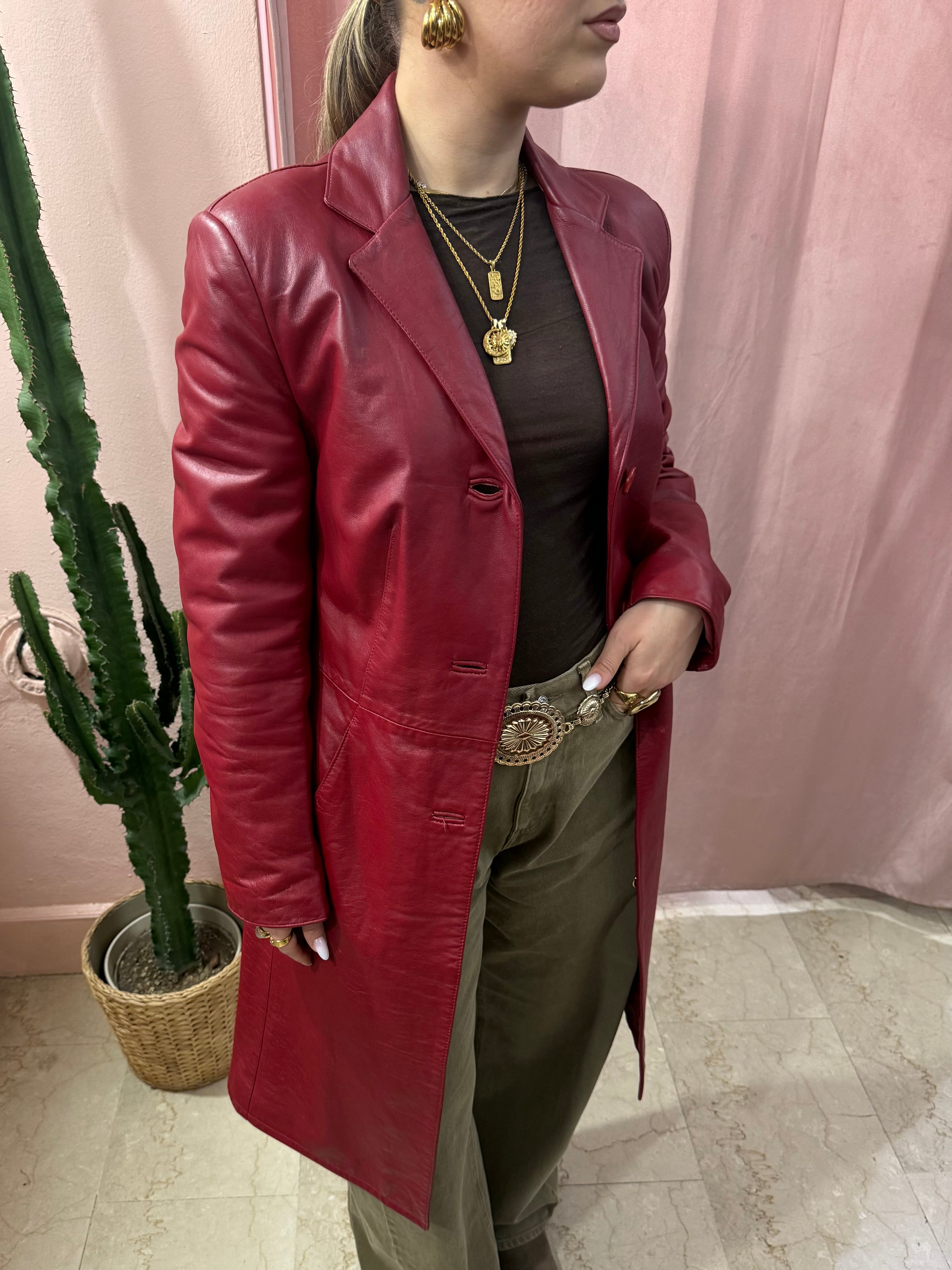 Giacca lunga in pelle rossa